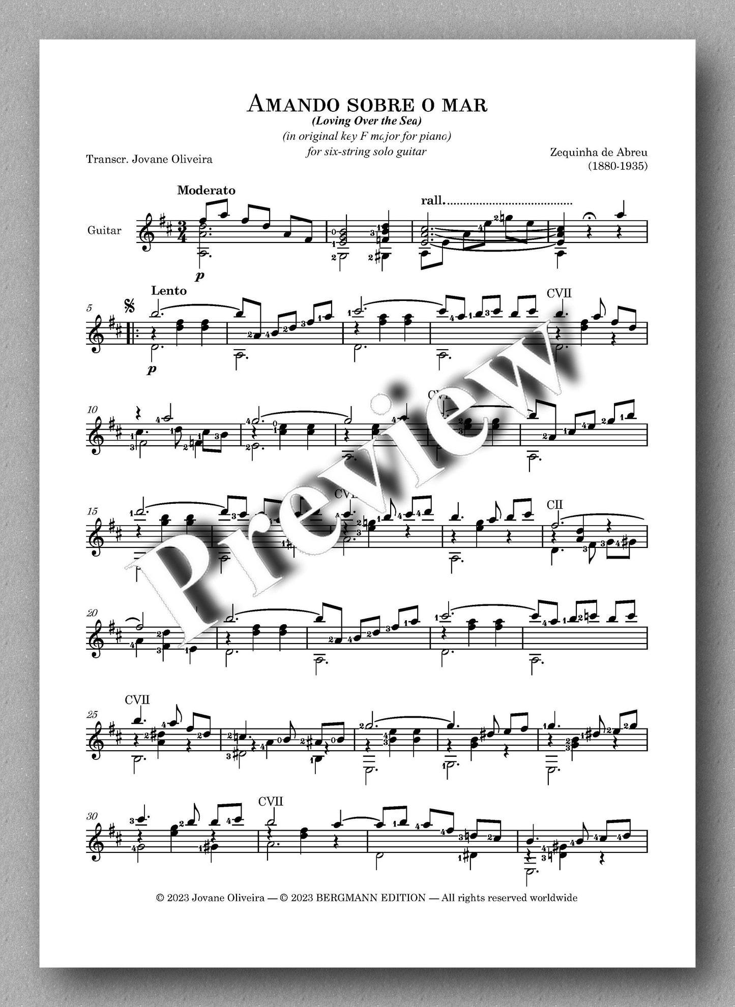 Zequinha de Abreu, Amando sobre o mar, (Loving Over the Sea) - preview of the music score