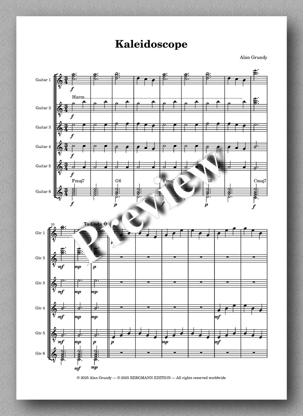 Alan Grundy, Kaleidoscope - preview of the music score