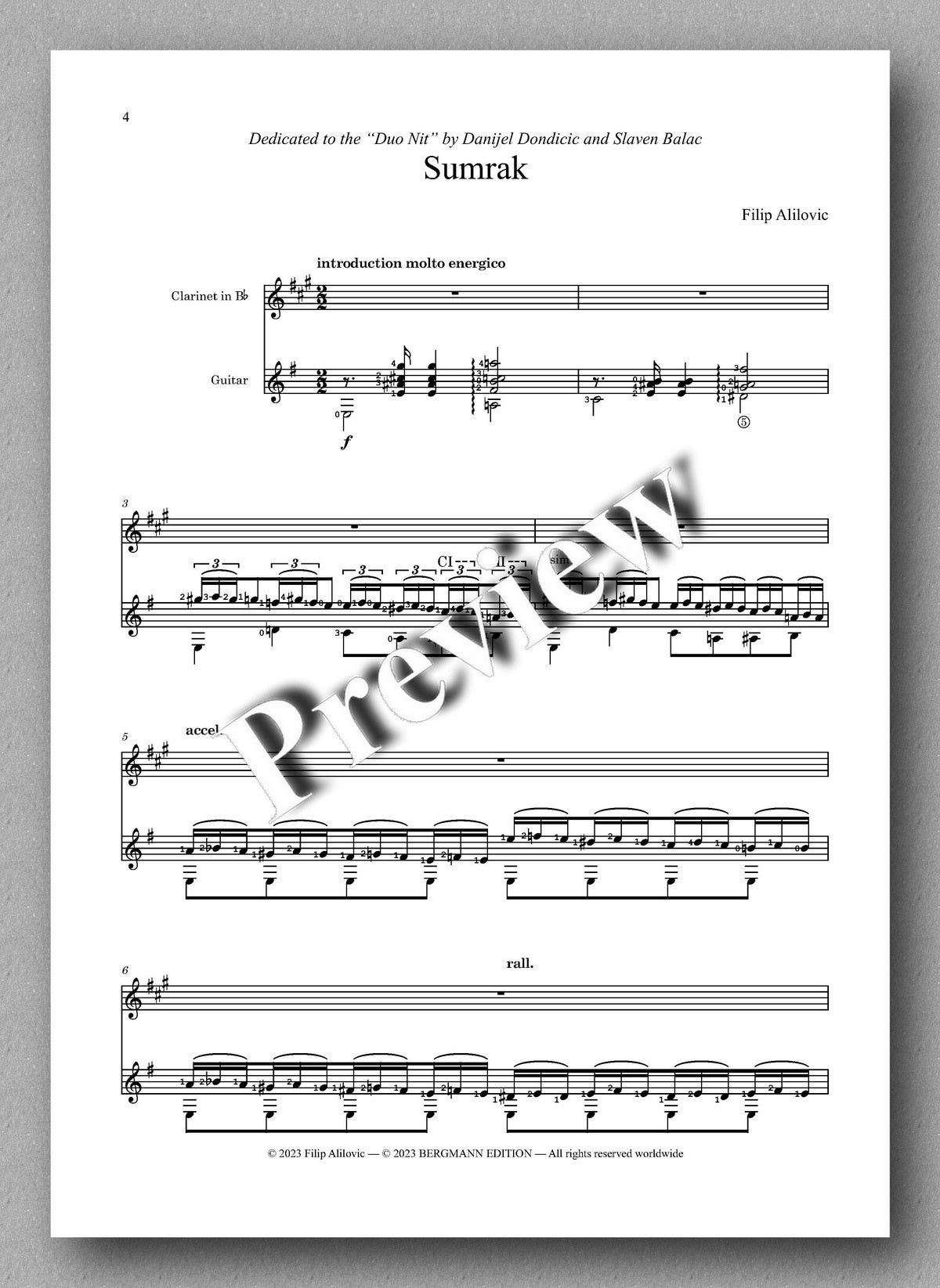 Filip Alilovic, Pjesme sumraka - preview of the music score 1