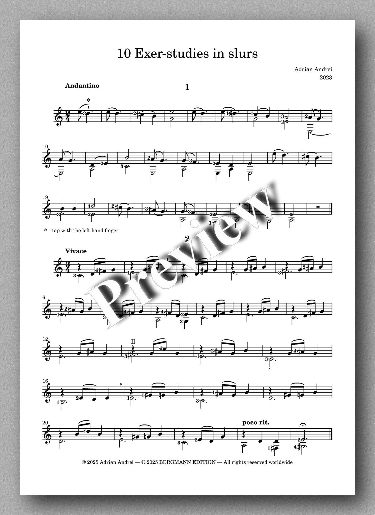 Adrian Andrei, 10 Exer-studies in slurs - preview of the music score 1