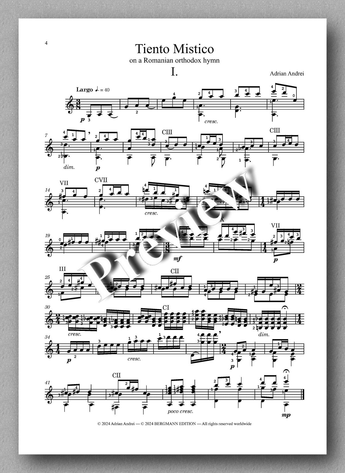 Adrian Andrei, Tiento Mistico - preview of the music score 1