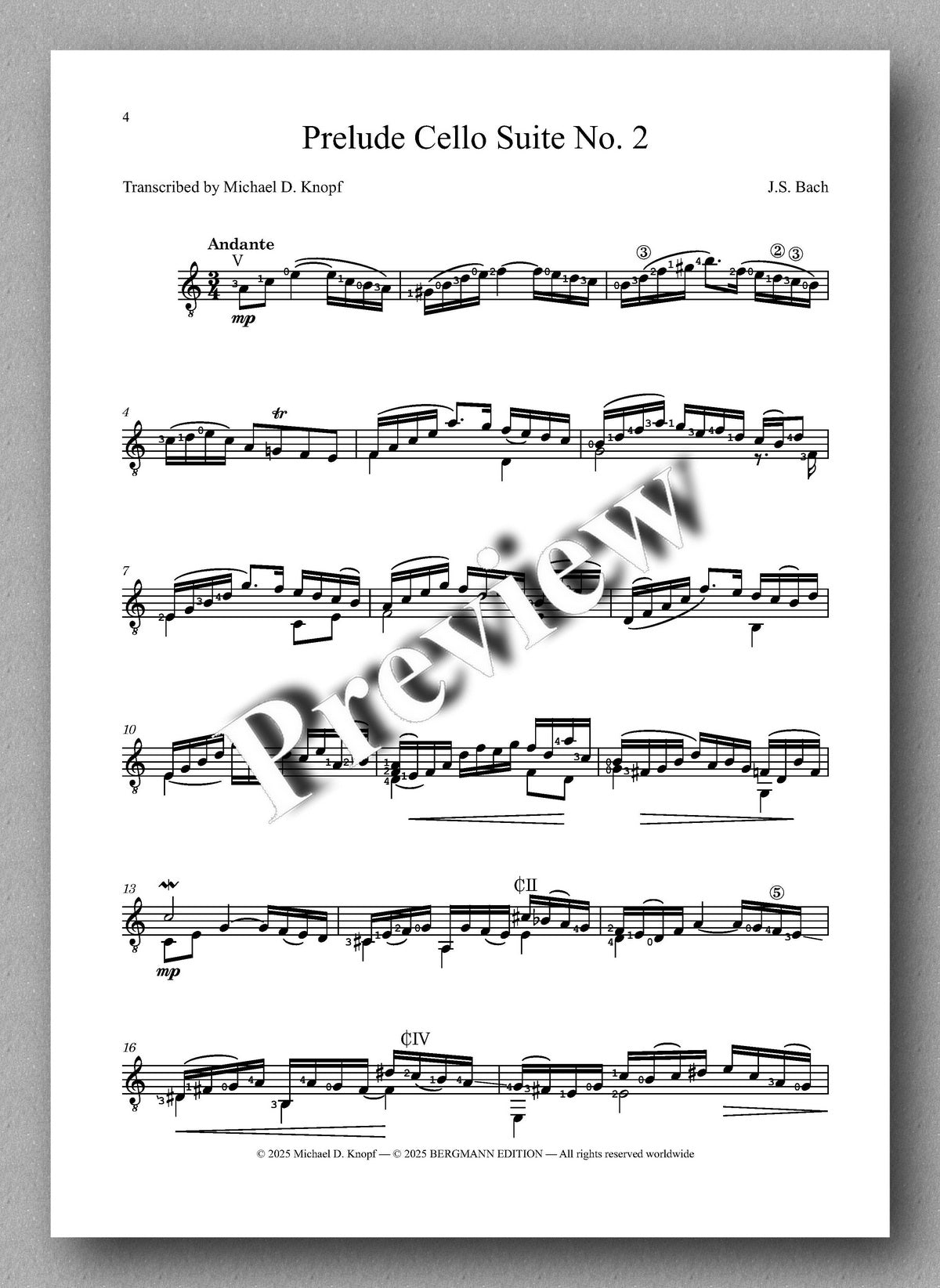 J.S.Bach, Prelude in A-Minor, BWV1008 - preview of the music score 1