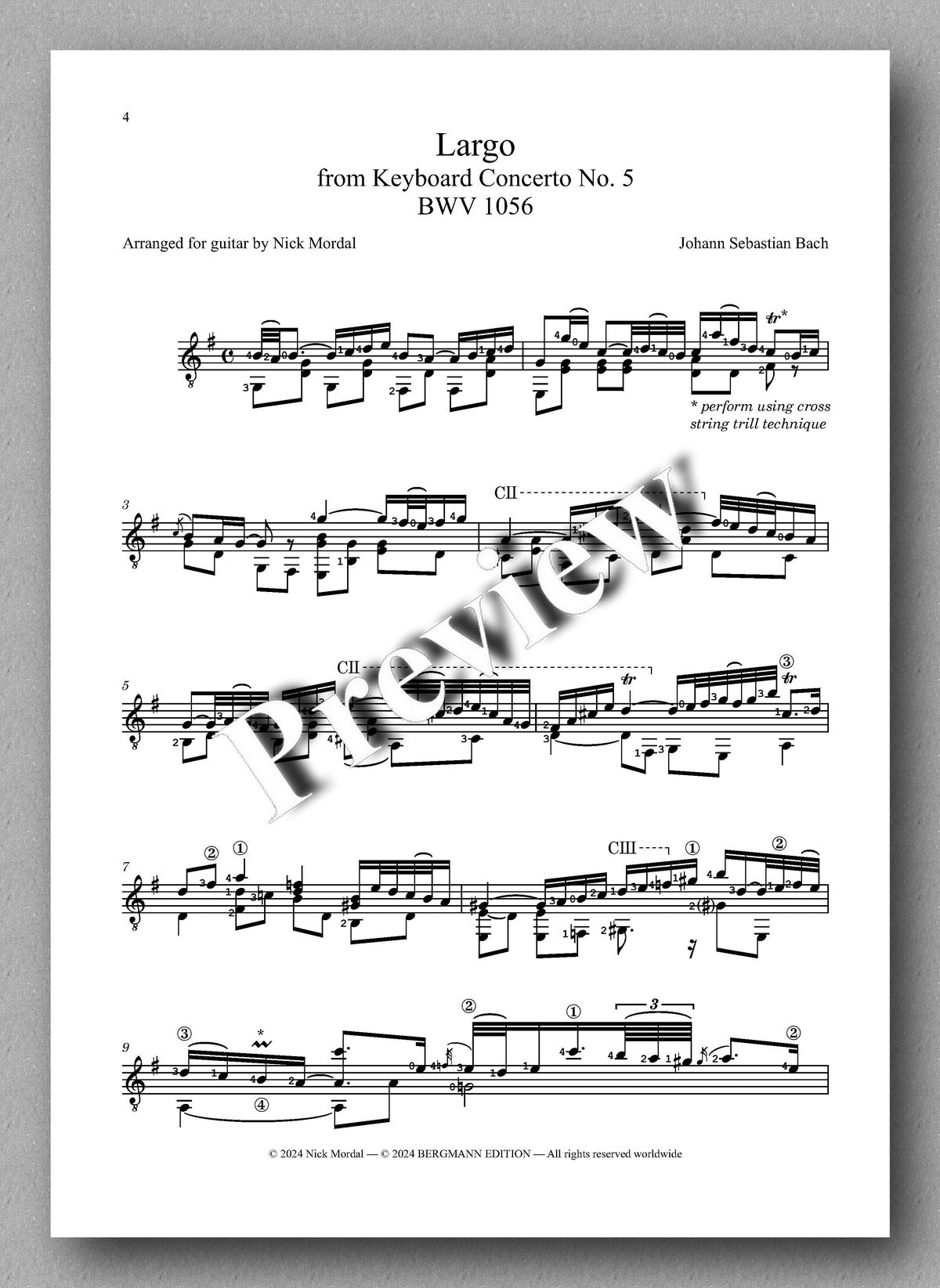J.S. Bach, Largo - preview of the music score