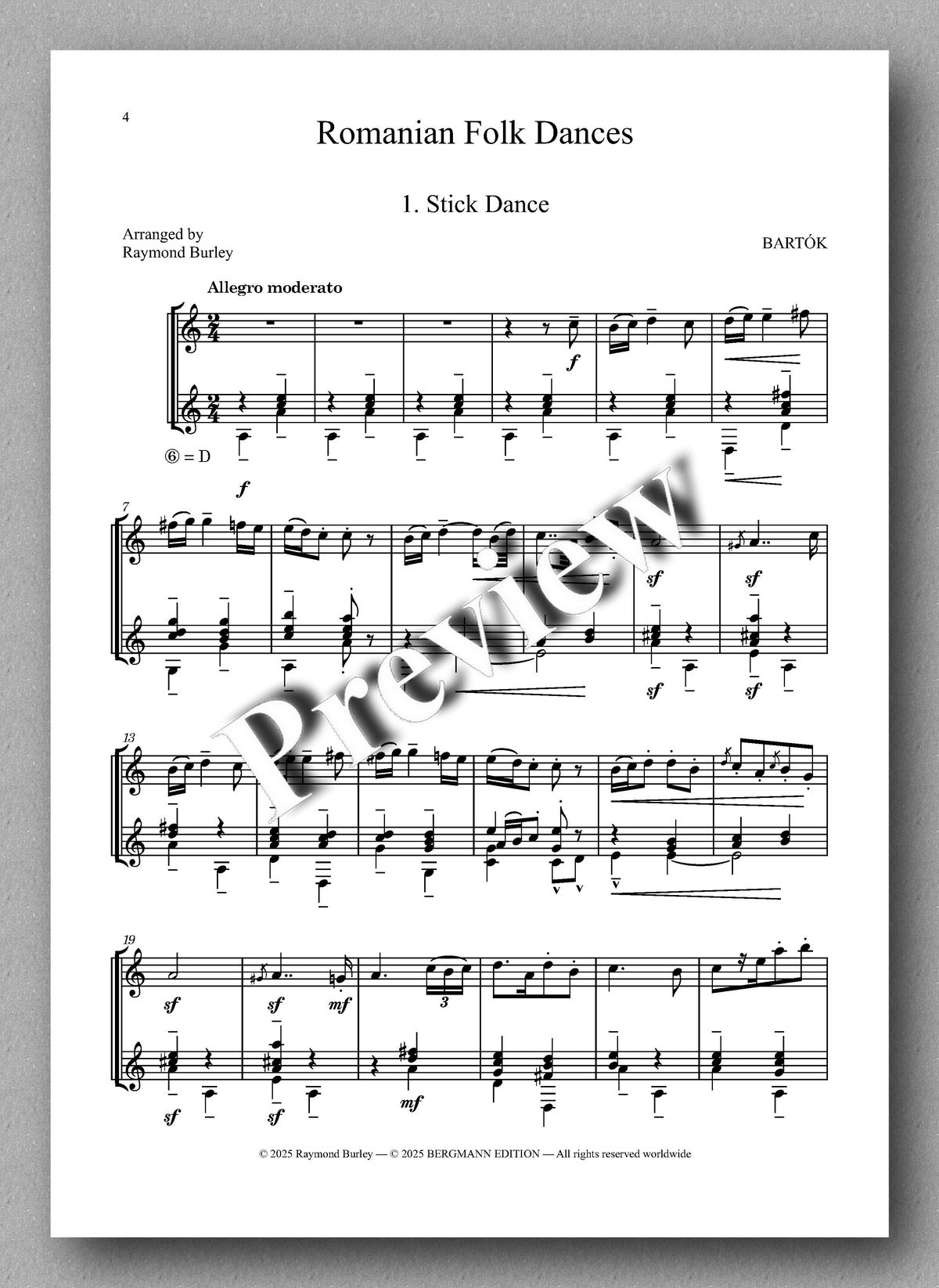 Béla Bartók, Romanian Folk Dances. Preview of the music score 1
