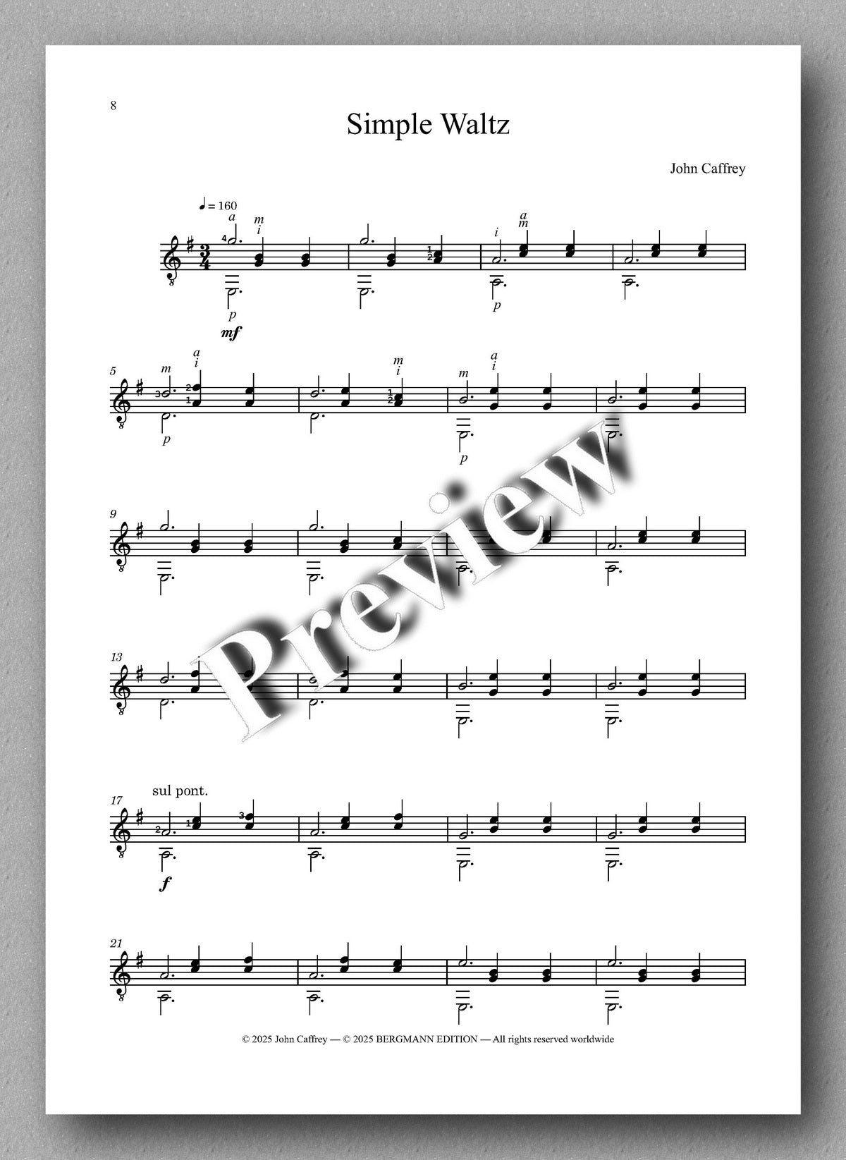 John Caffrey, Three Studies - preveiw of the music score 1