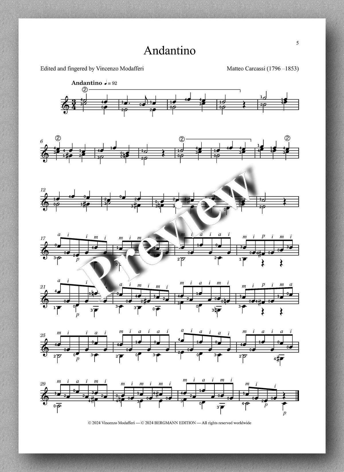 Matteo Carcassi, Compositions pour guitare, Op. 5, preview of the music score 1
