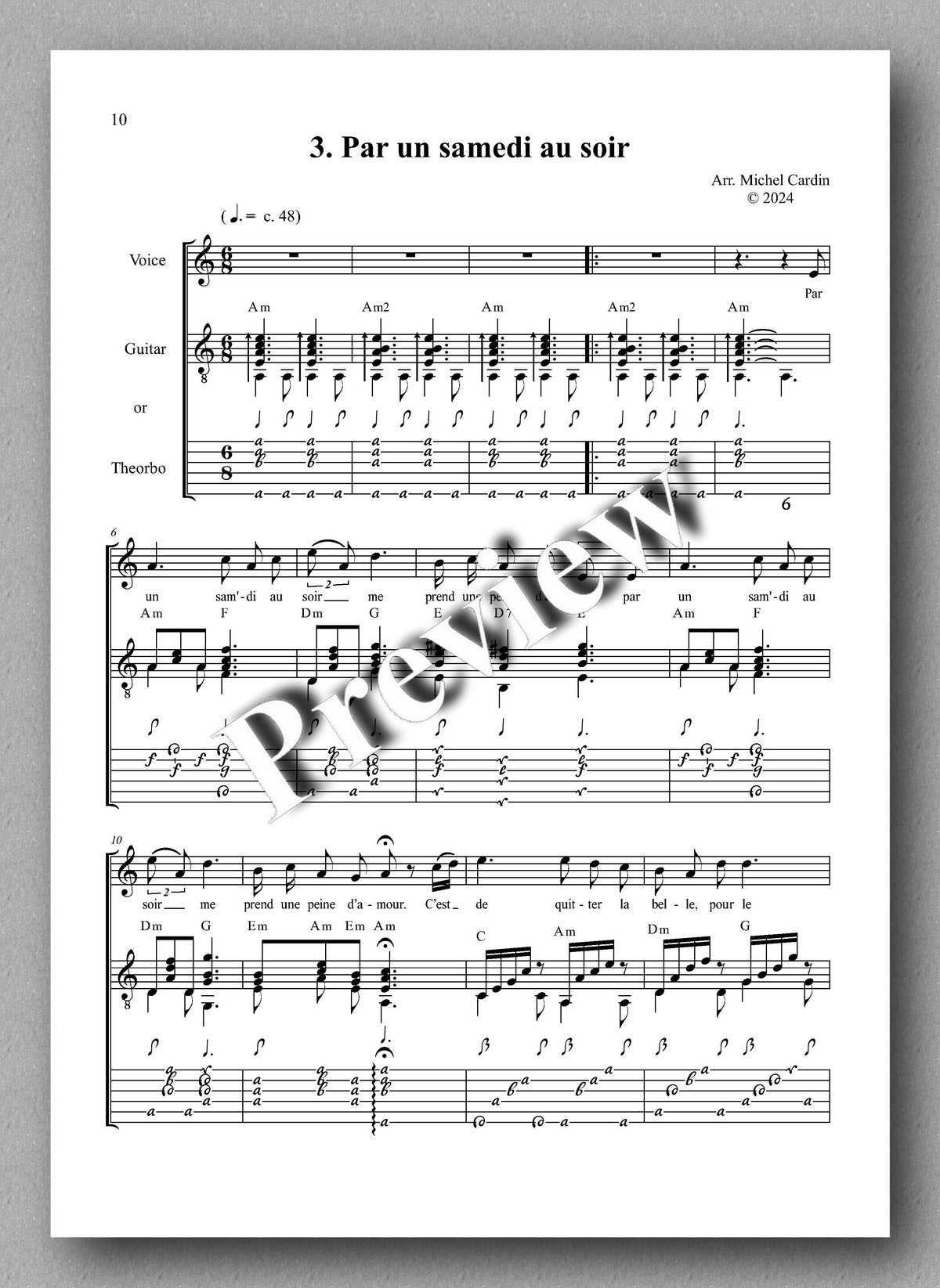 Michel Cardin, Chansons d’Acadie, vol. 1 - preview of the music score 2