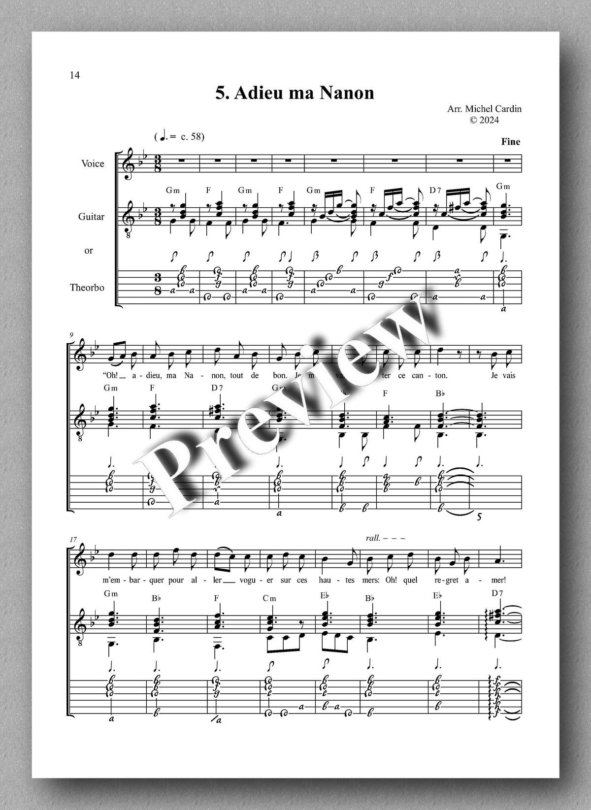 Michel Cardin, Chansons d’Acadie, vol. 1 - preview of the music score 3