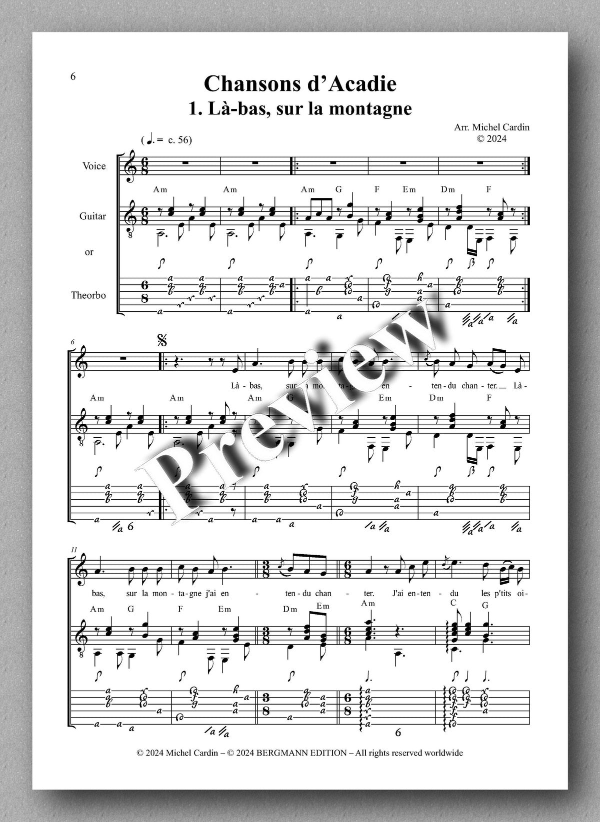 Michel Cardin, Chansons d’Acadie, vol. 1 - preview of the music score 1