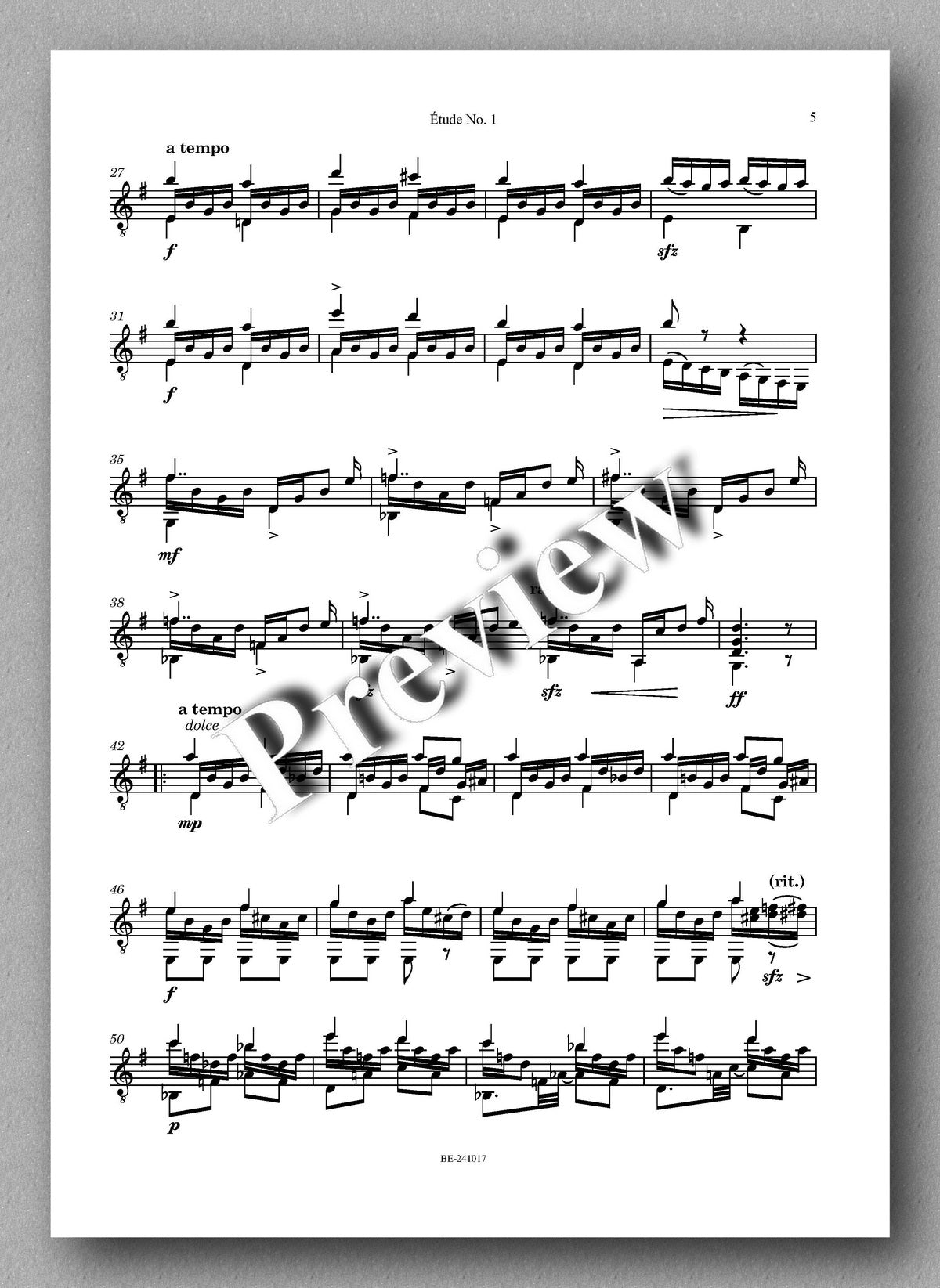 Michel Cardin, Étude No. 1 - previes of the music score 2