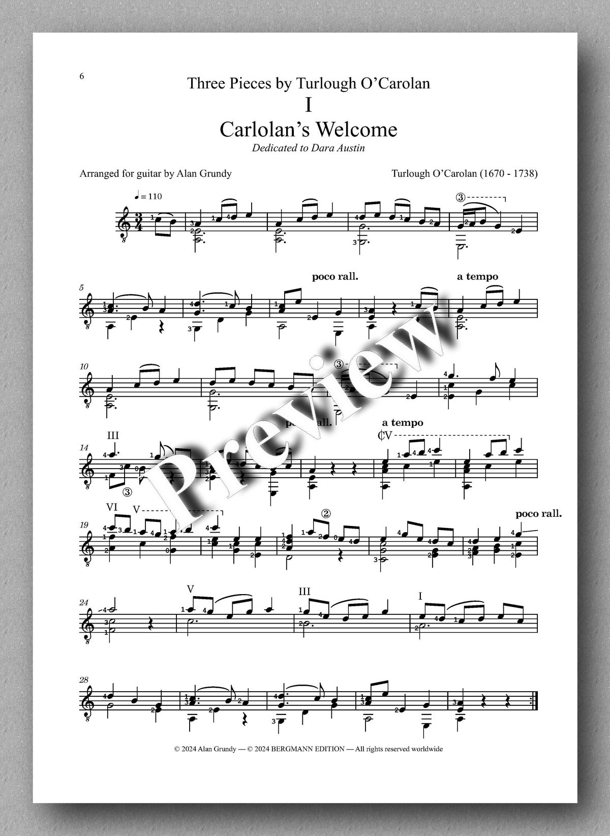 Carolan's Shamrock by Turlough O’Carolan - preview of the music score