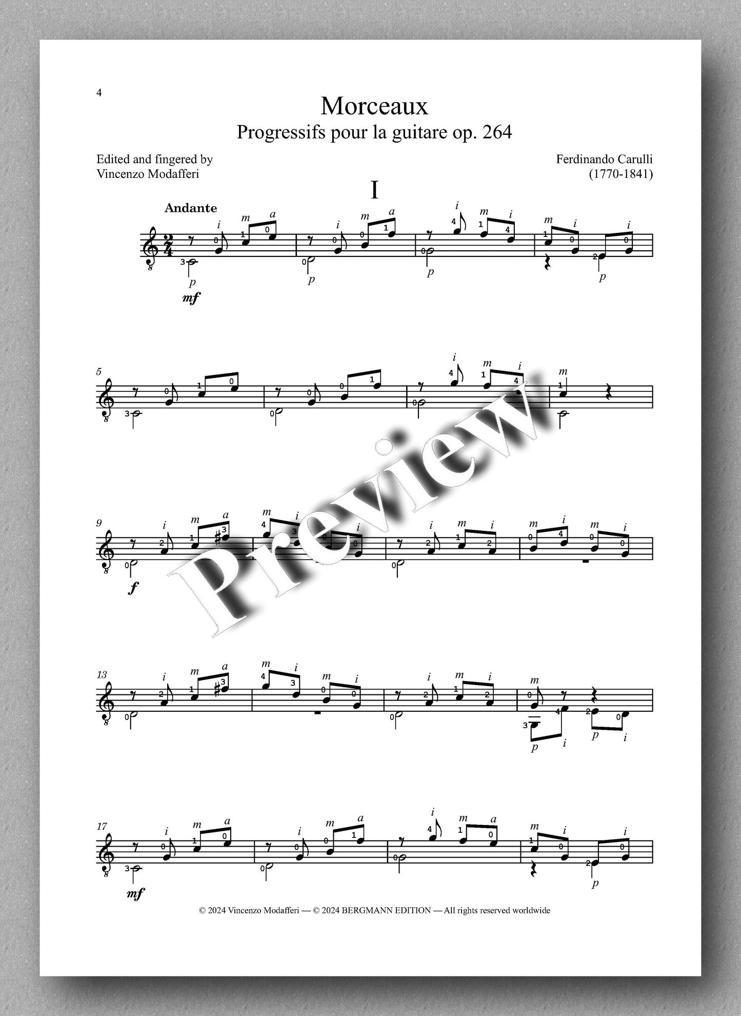 Ferdinando Carulli, Morceaux, Progressifs pour la guitare op. 264 - preview of the music score 1
