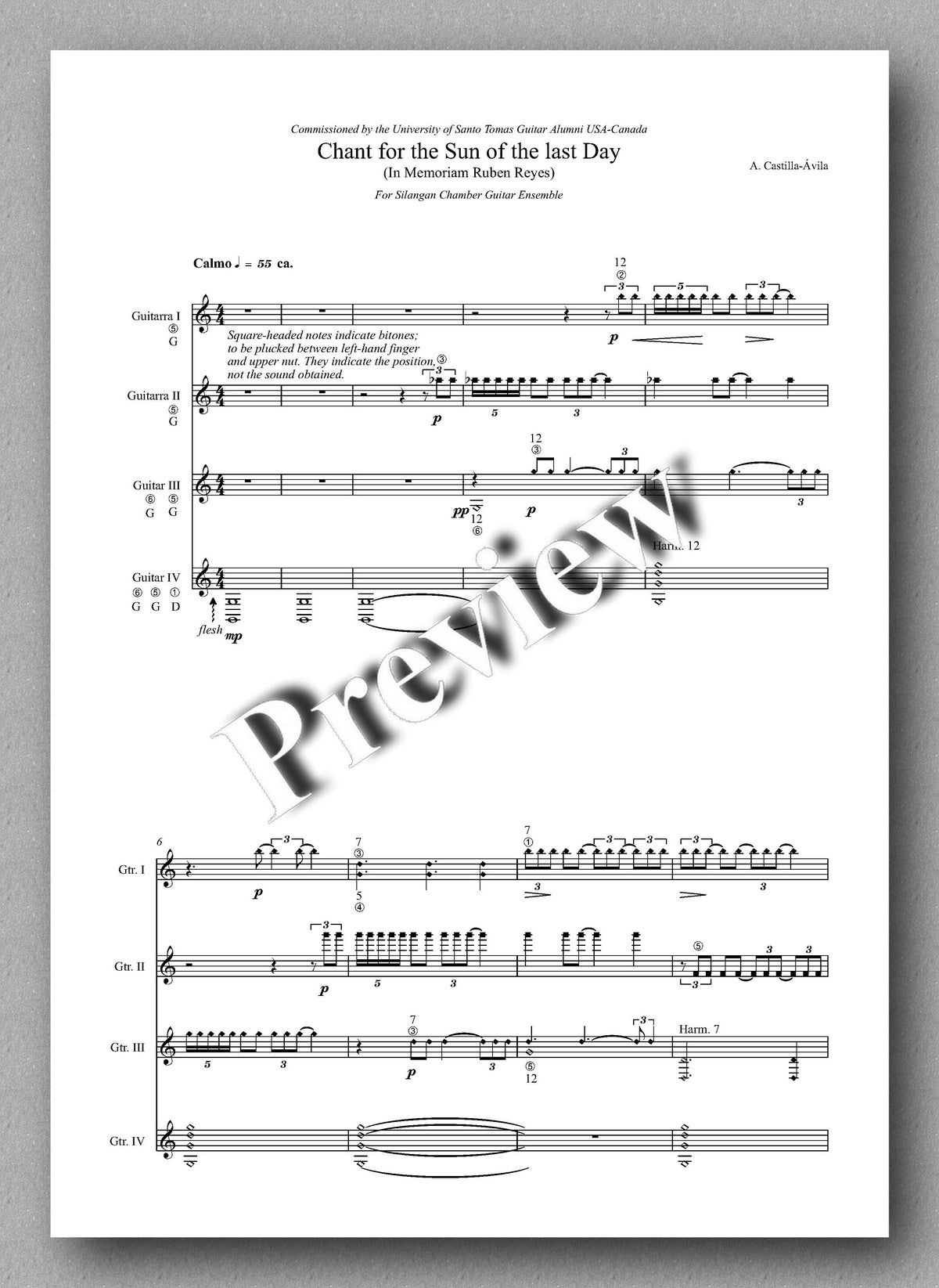 Agustín Castilla Ávila, Chant for the Sun of the Last Day - preview of the music score 1