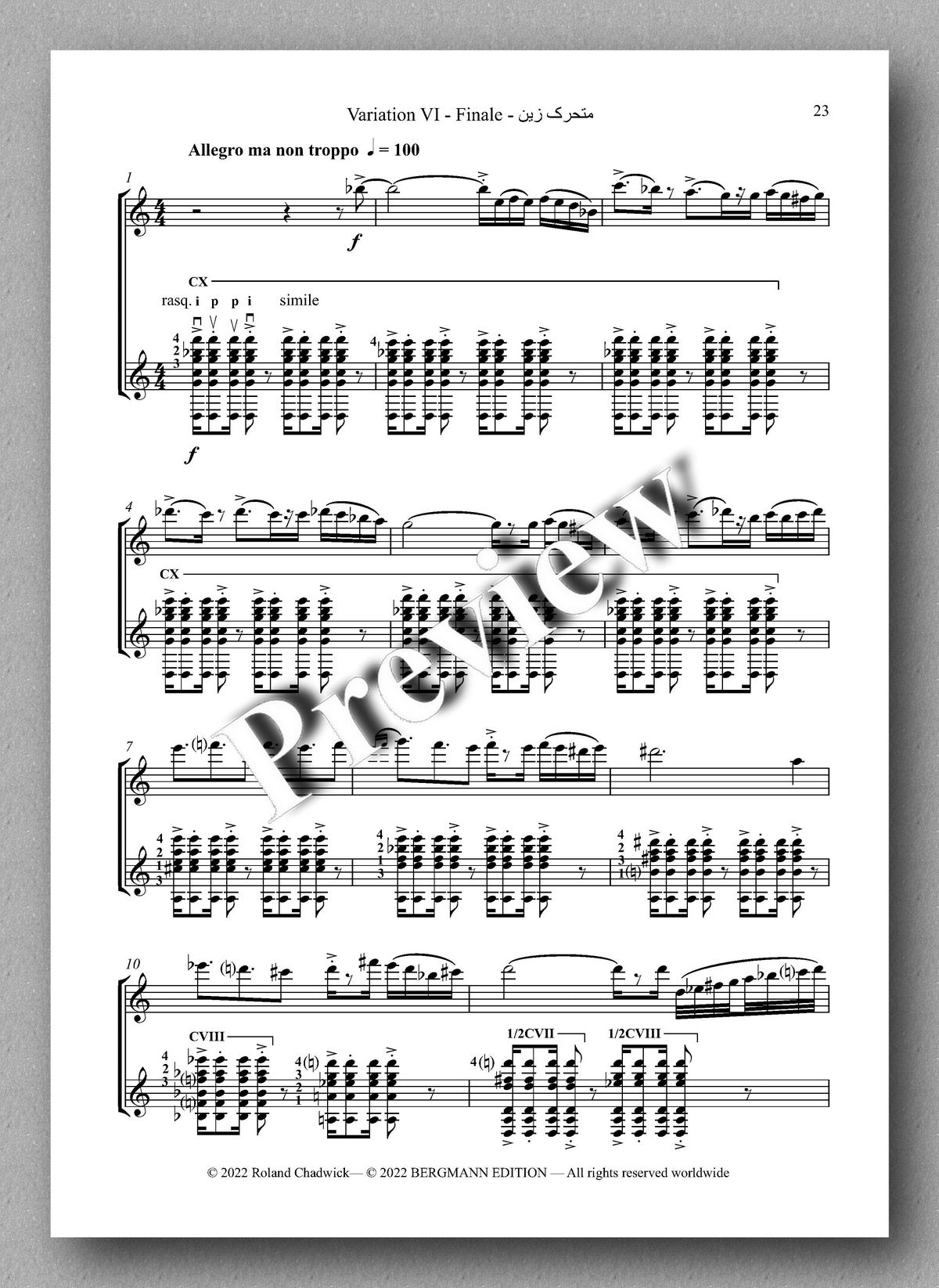 Roland Chadwick, Golden Boy Variations - preview of the music score 4