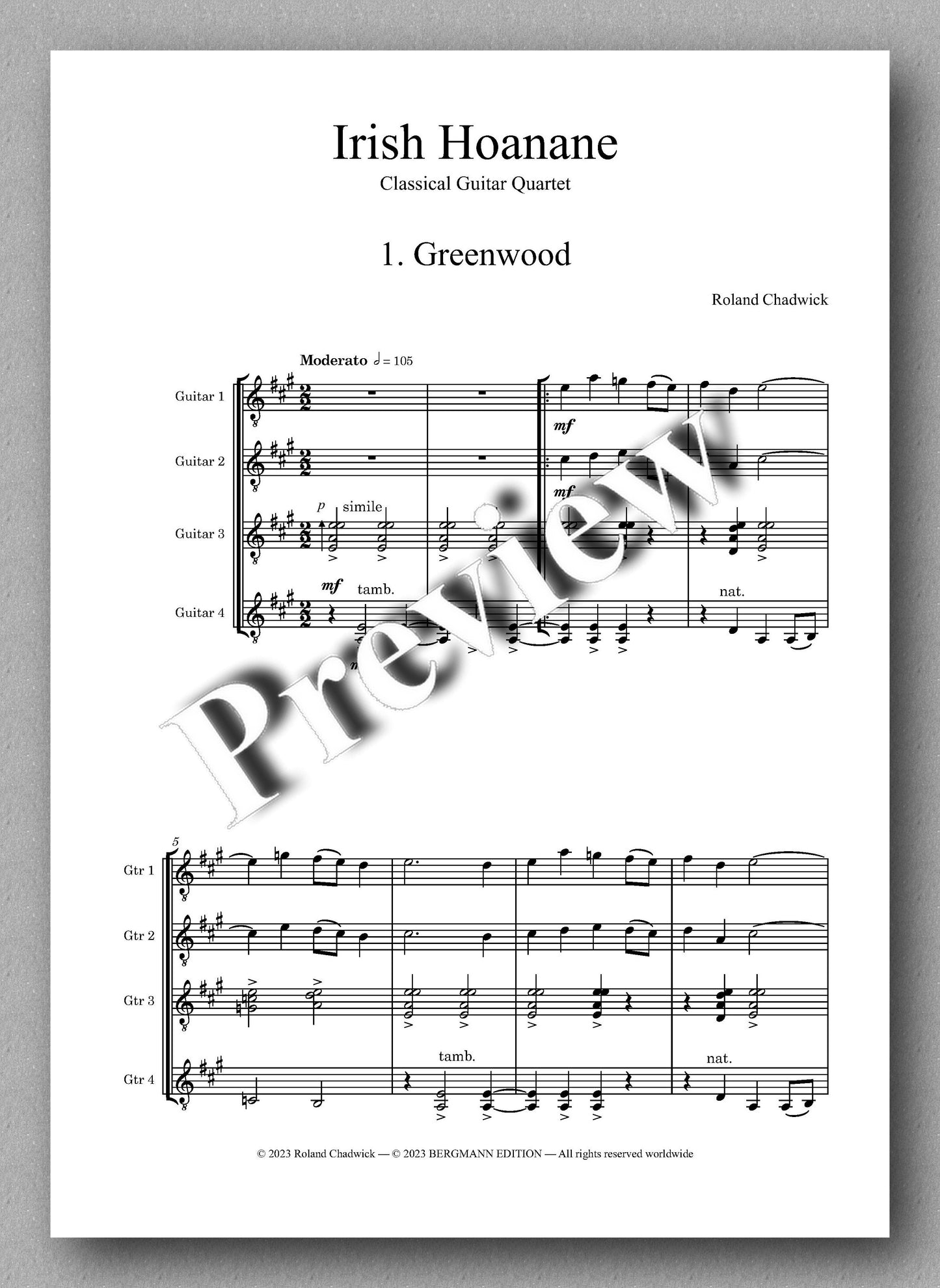 Roland Chadwick, Irish Hoanane - preview of the music score 1