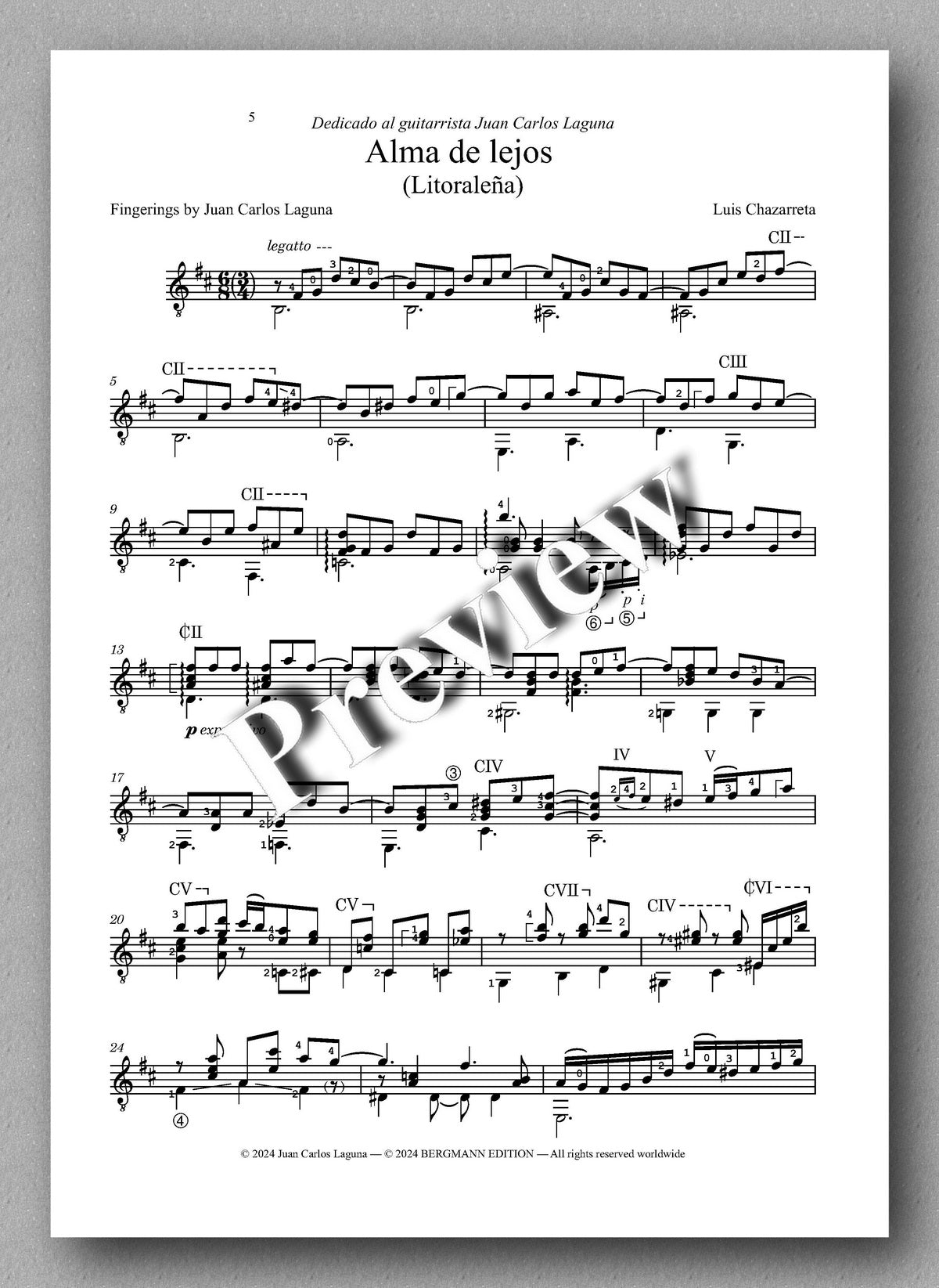 Luis Chazarreta, Alma de lejos - preview of the music score