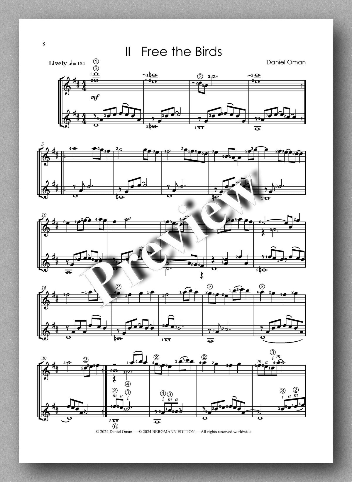 Daniel Oman, Free the Birds - preview of the music score 2