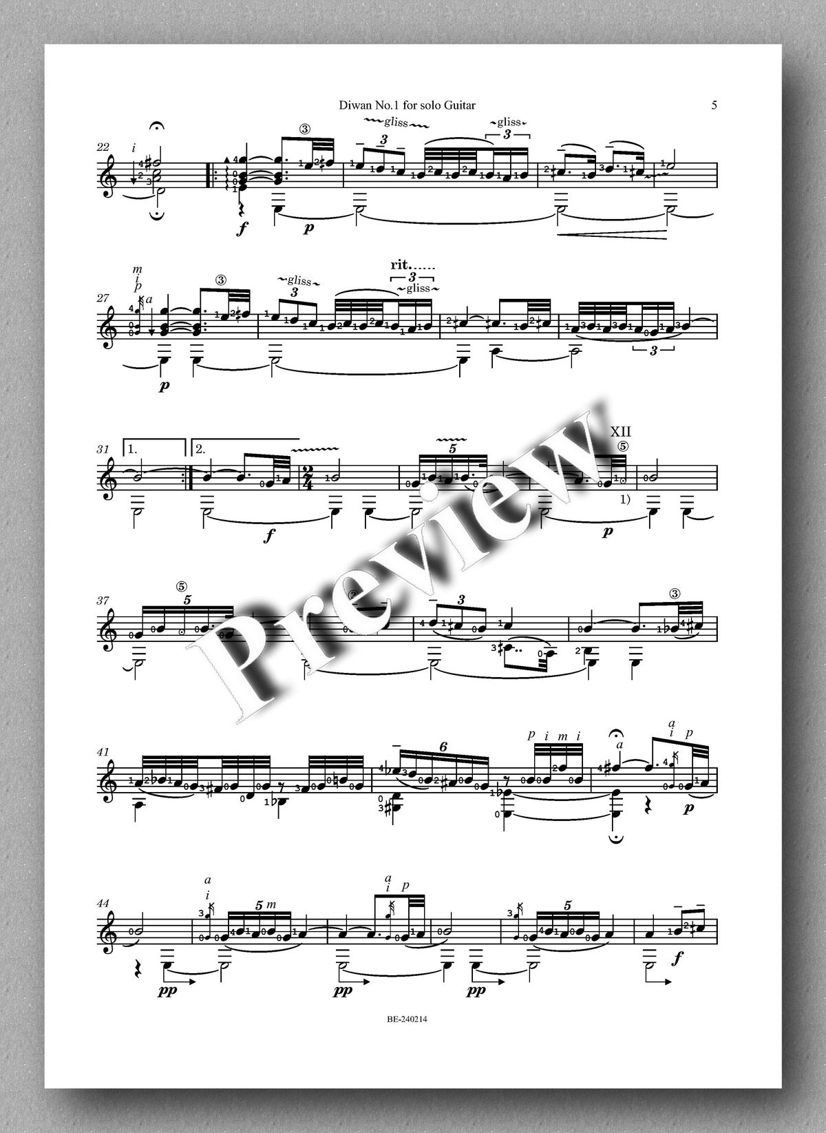 Sanel Sabitovic, Diwan No. 1 - preview of the music score 2