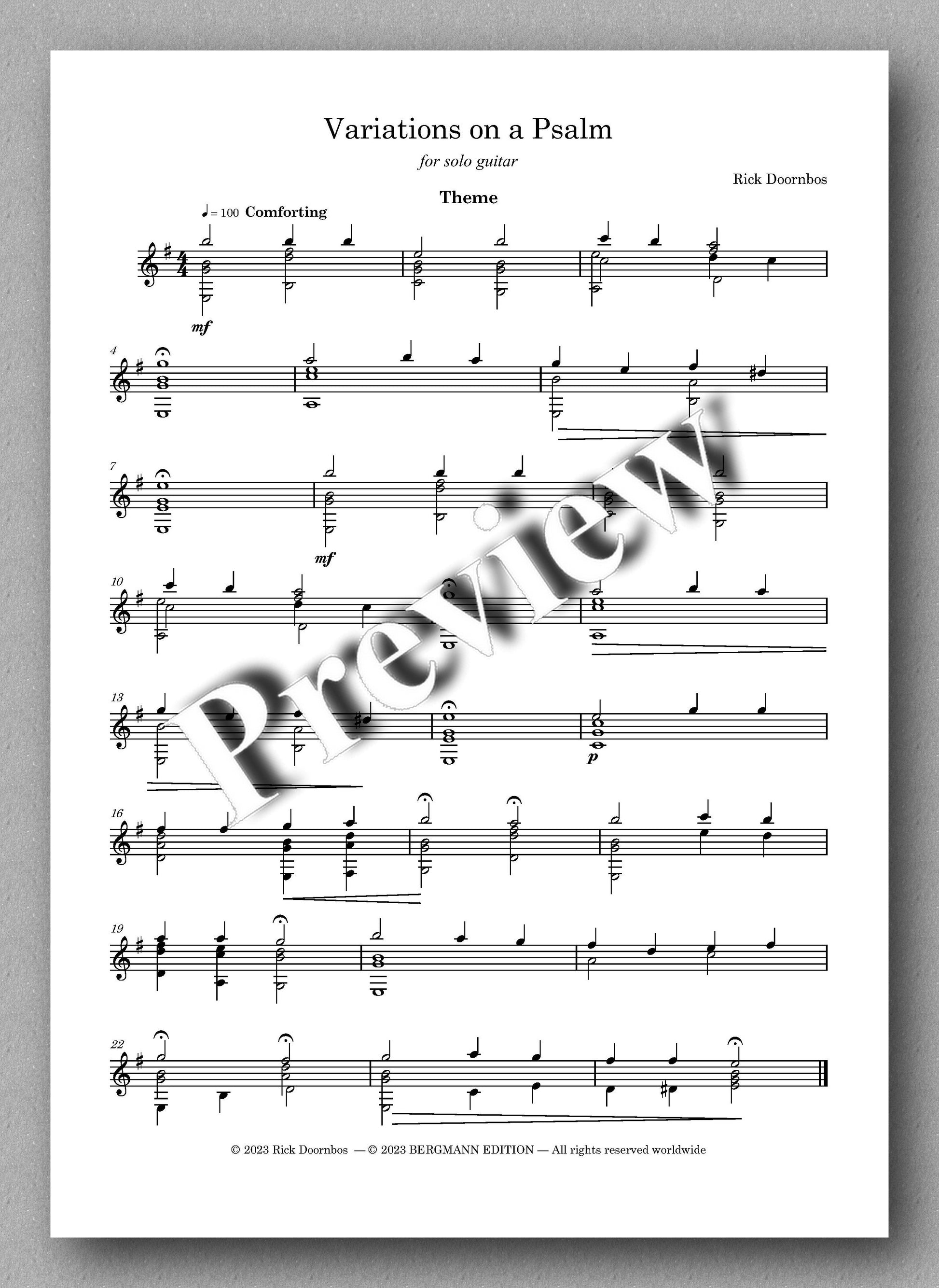 Variations on a Psalm by Rick Doornbos - preview of the music score 1