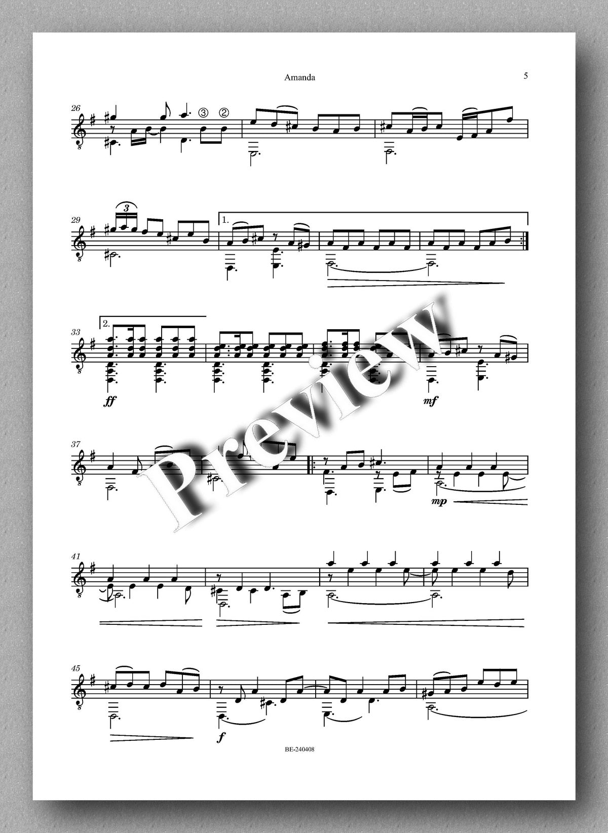 Juan Erena, Amanda - preview of the music score 2