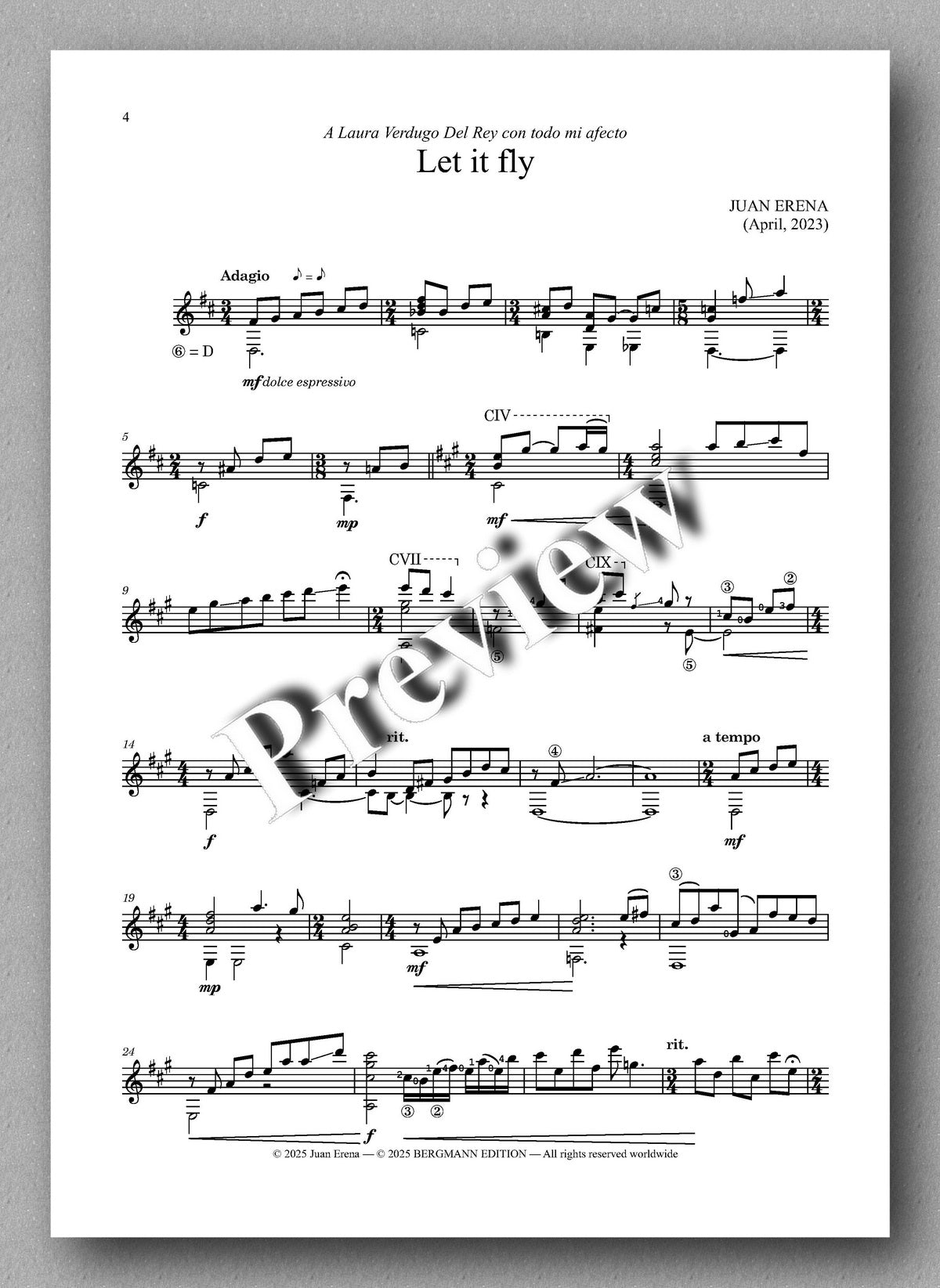 Juan Erena, Let it fly - preview of the music score