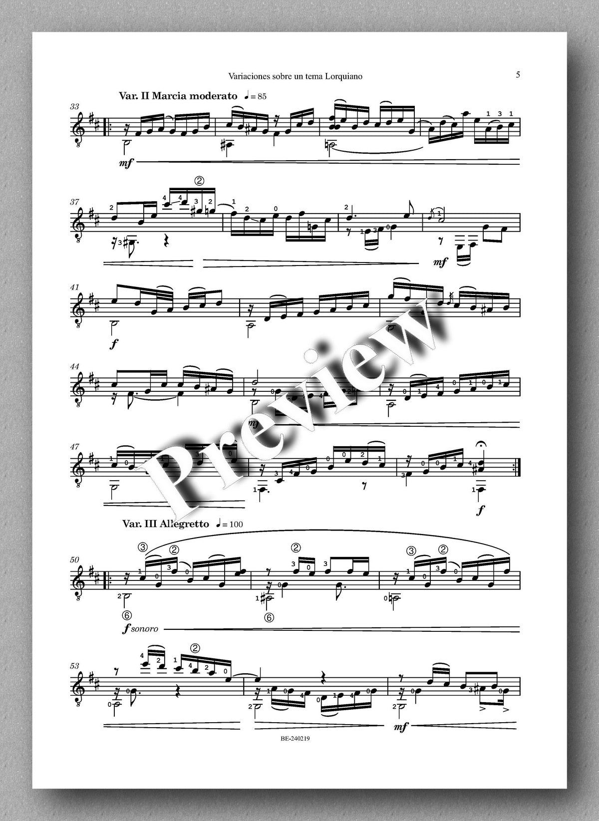 Juan Erena, Variaciones sobre un tema Lorquiano - preview of the music score 2