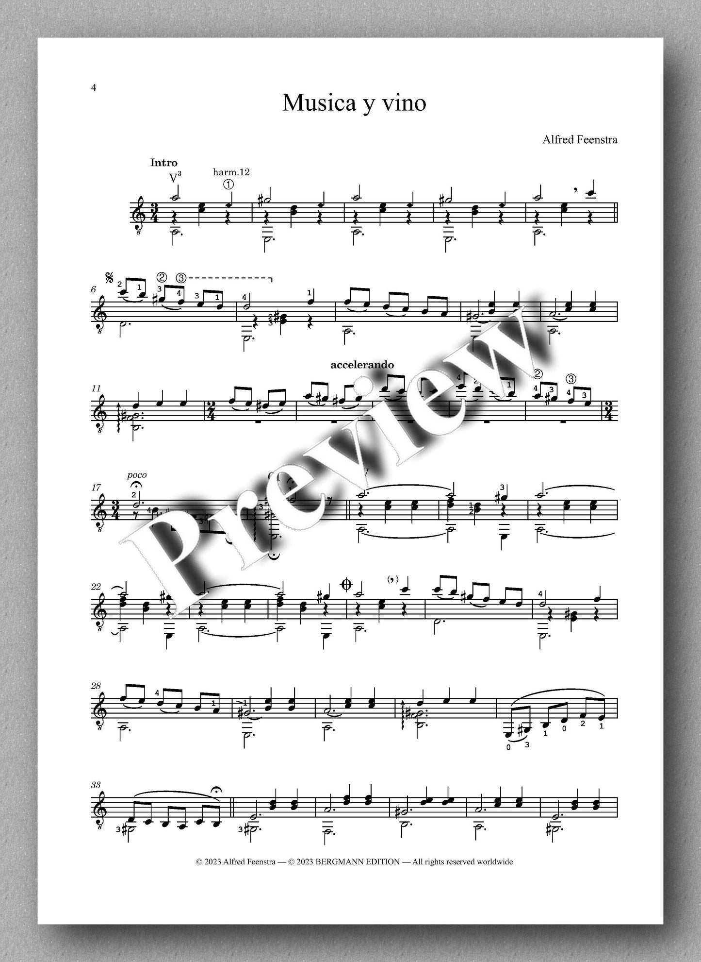 Feenstra, Musica y vino - preview of the music score