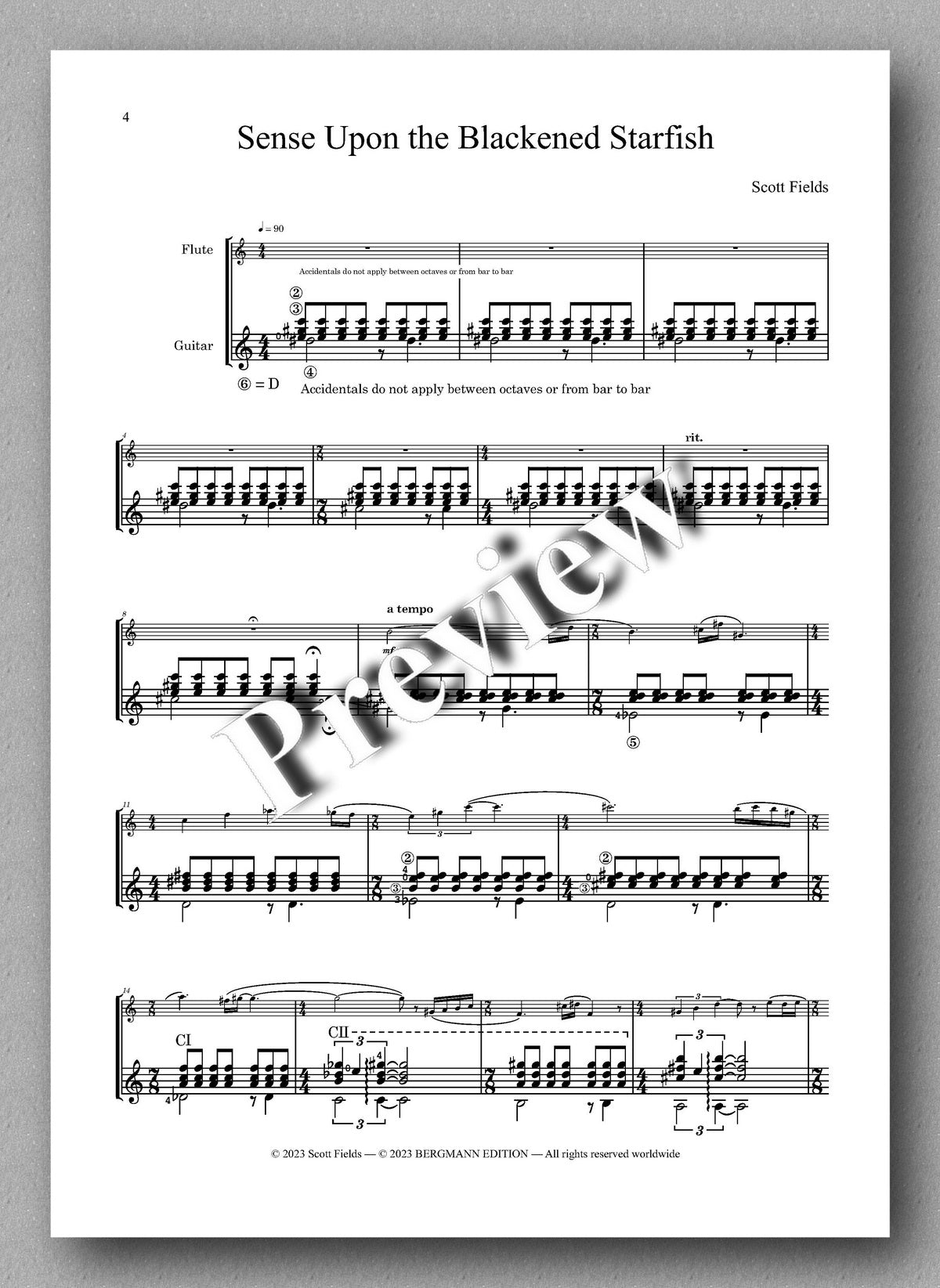 Scott Fields, Sense Upon the Blackened Starfish - preview of the music score 1