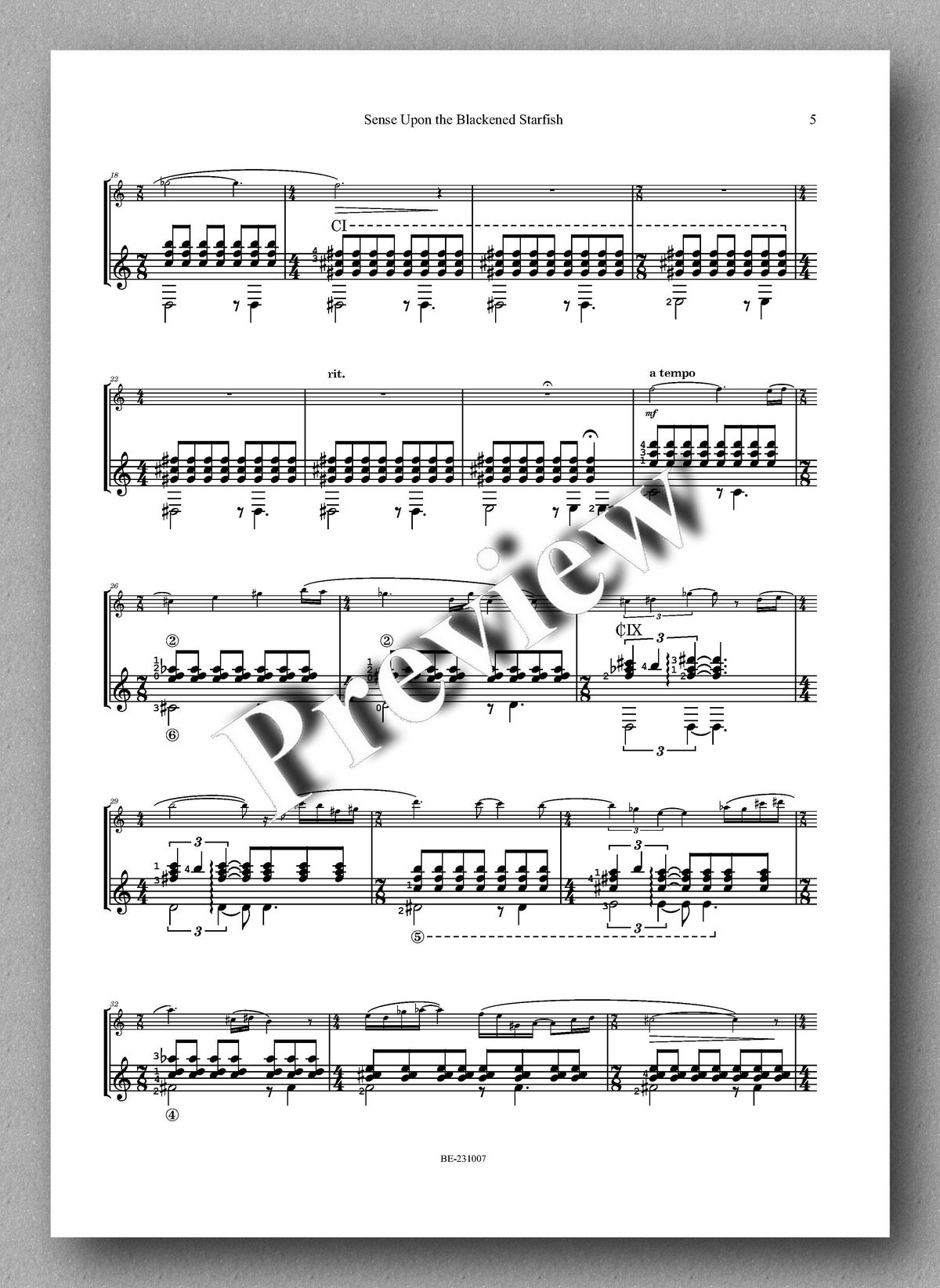 Scott Fields, Sense Upon the Blackened Starfish - preview of the music score 2