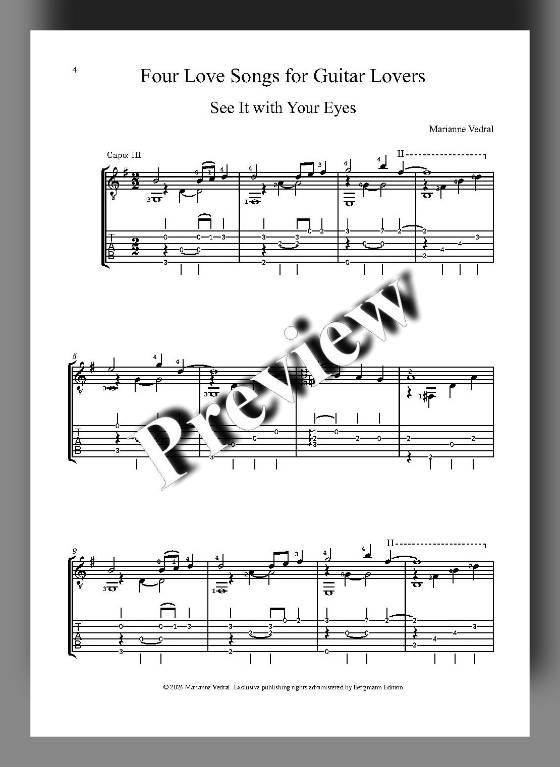 Vedral, Four Love Songs for Guitar Lovers (TAB)