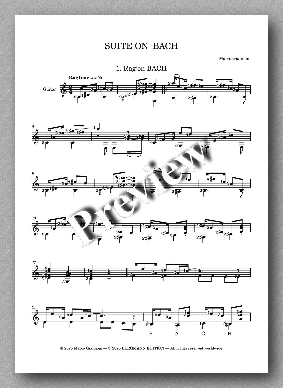 Marco Giannoni, Suite on Bach. Preview of the music score 1