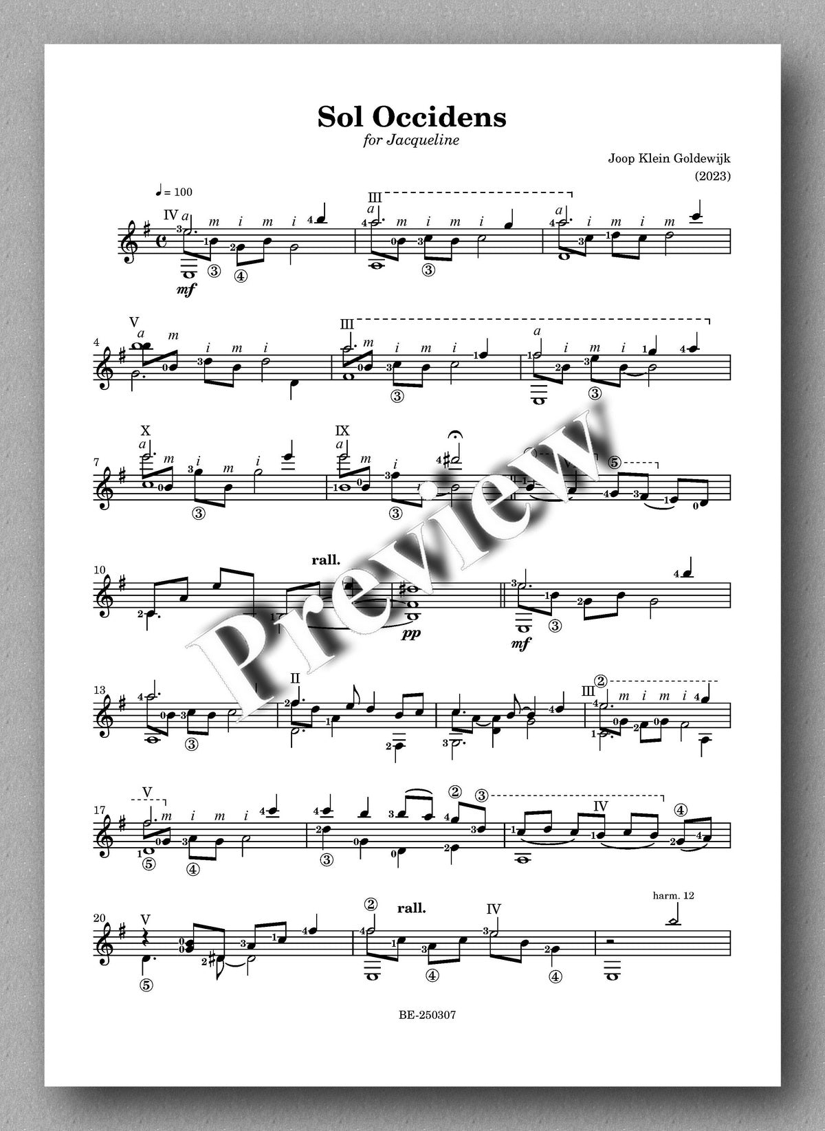Joop Klein Goldewijk, A day without playing s a day without living - preview of the music score 3