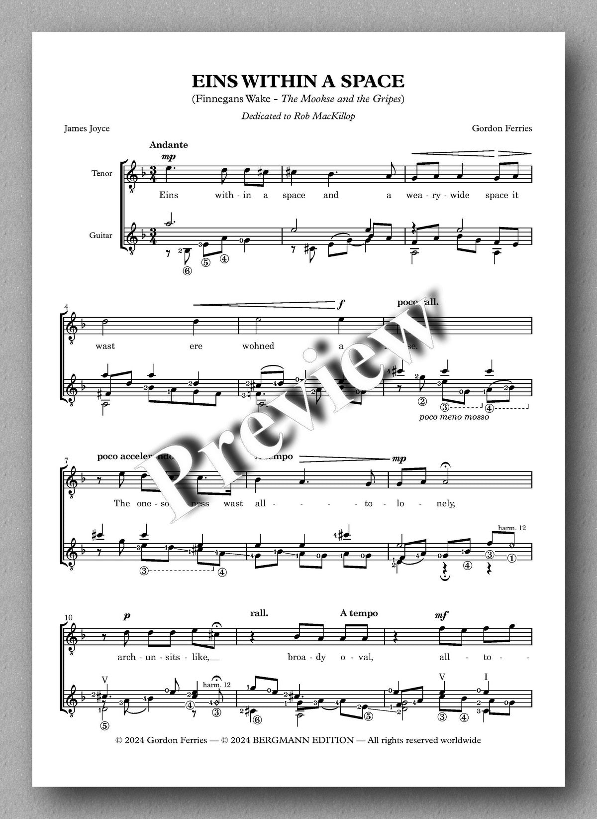 Gordon Ferries, Eins Within a Space - preview of the music score