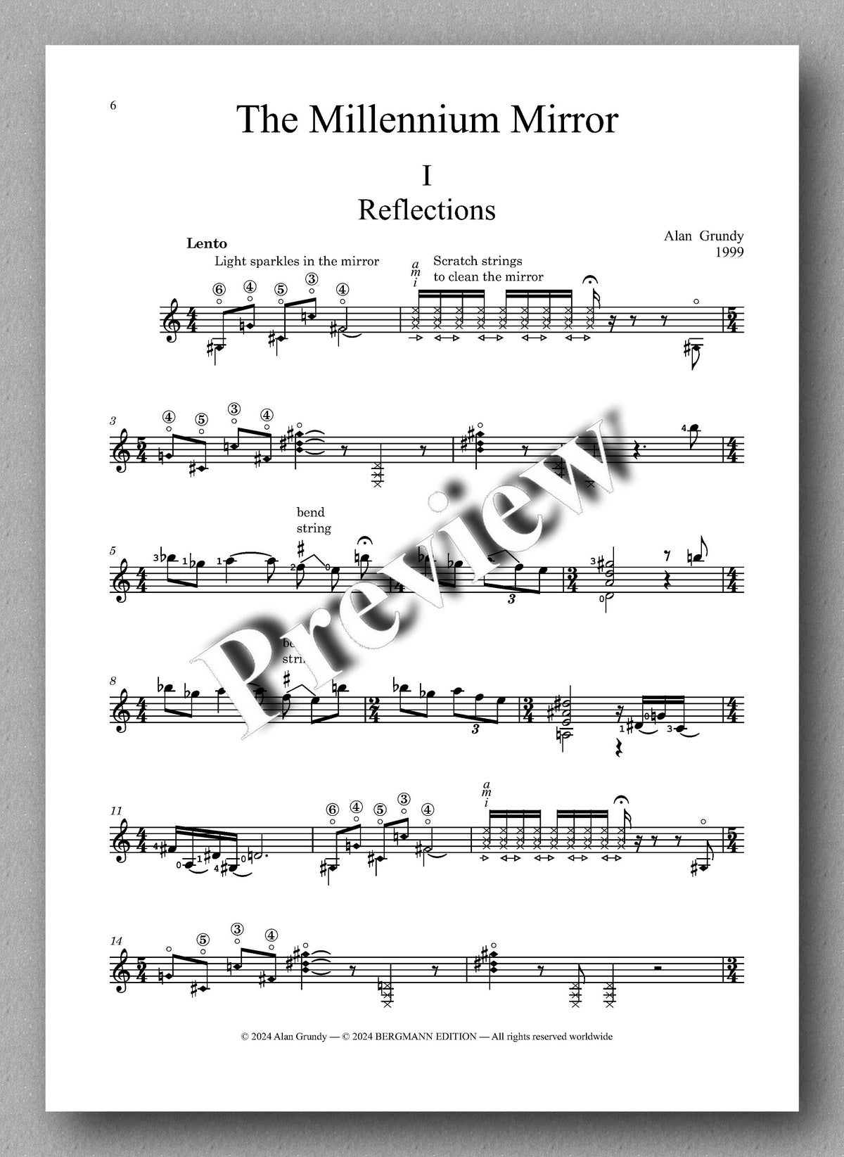 Alan Grundy, The Millennium Mirror - preview of the music score 1