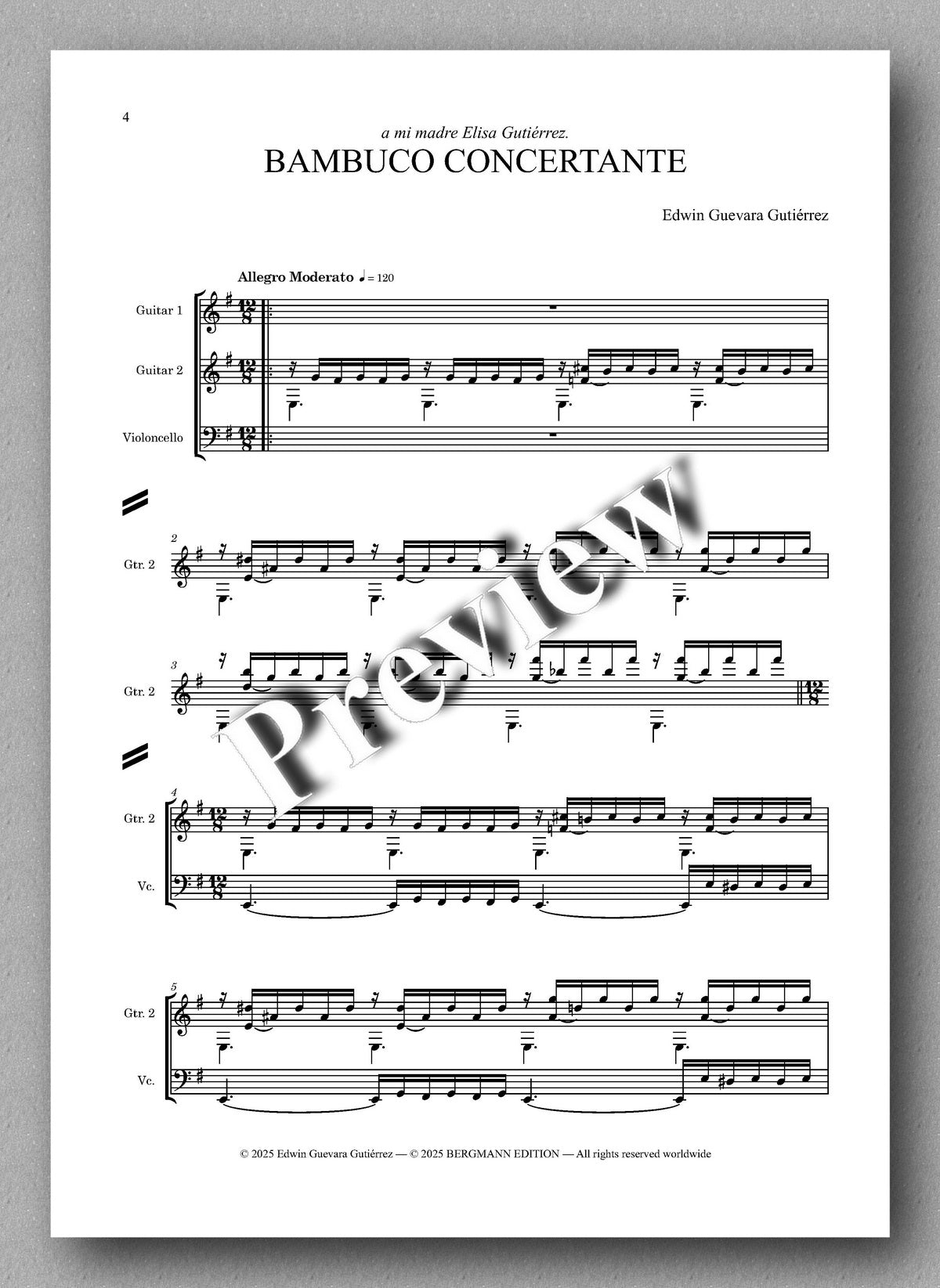 Sheet music for 'Bambuco Concertante' by Edwin Garván Guédez on a white background