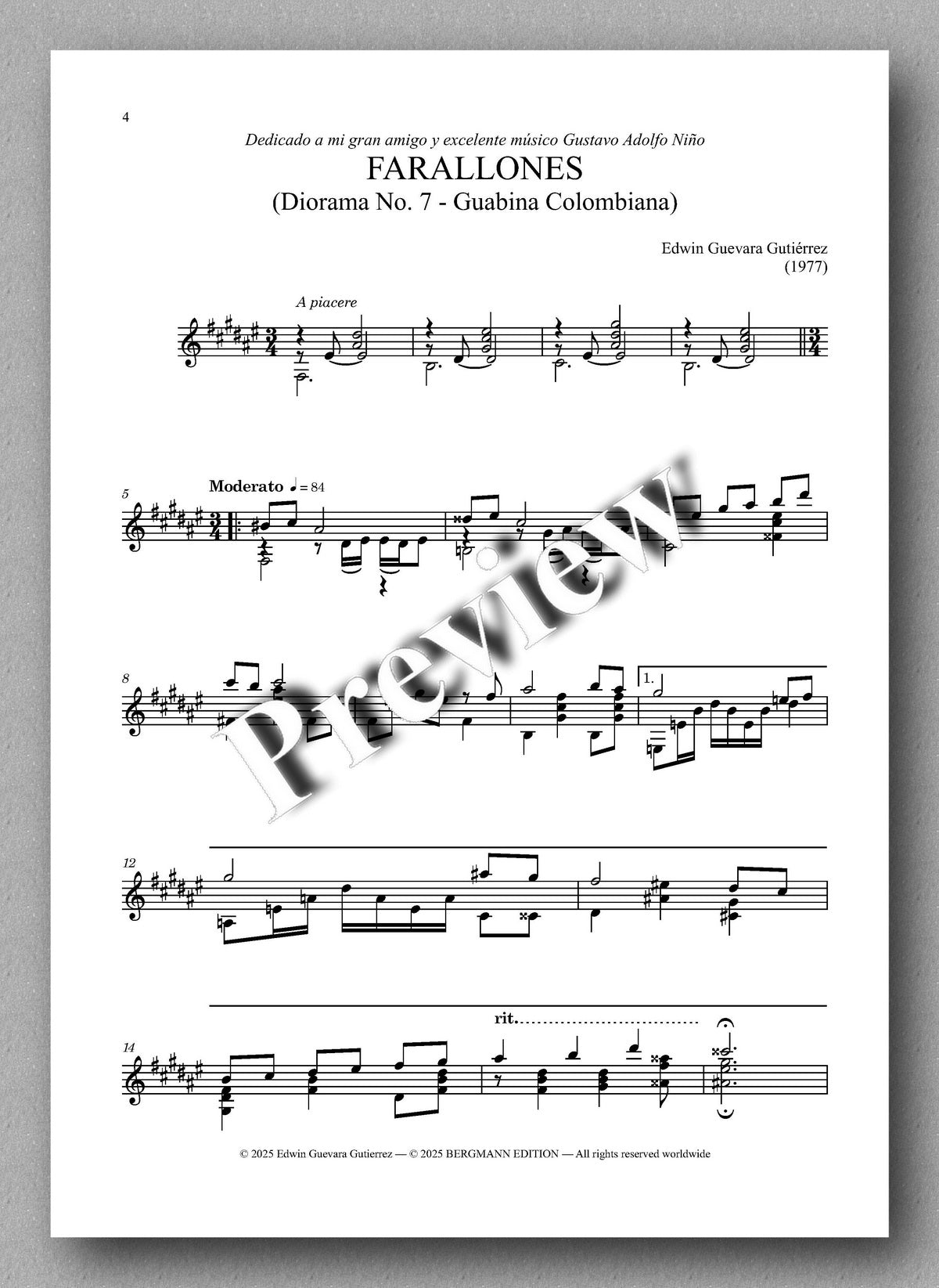 Sheet music for 'Farallones' by Edvin Garzon Gutierrez on a white background