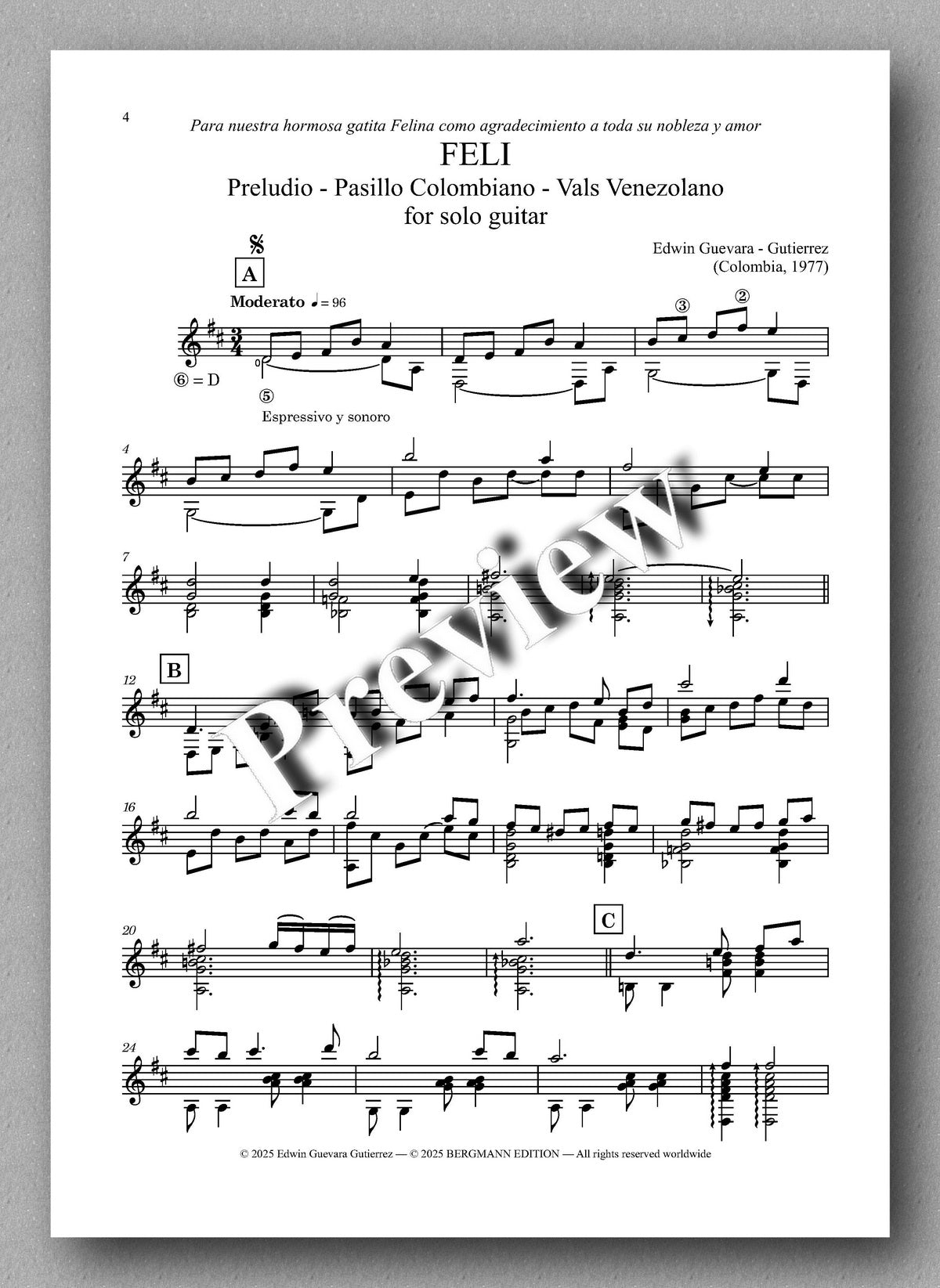 Sheet music for guitar with decorative text overlay