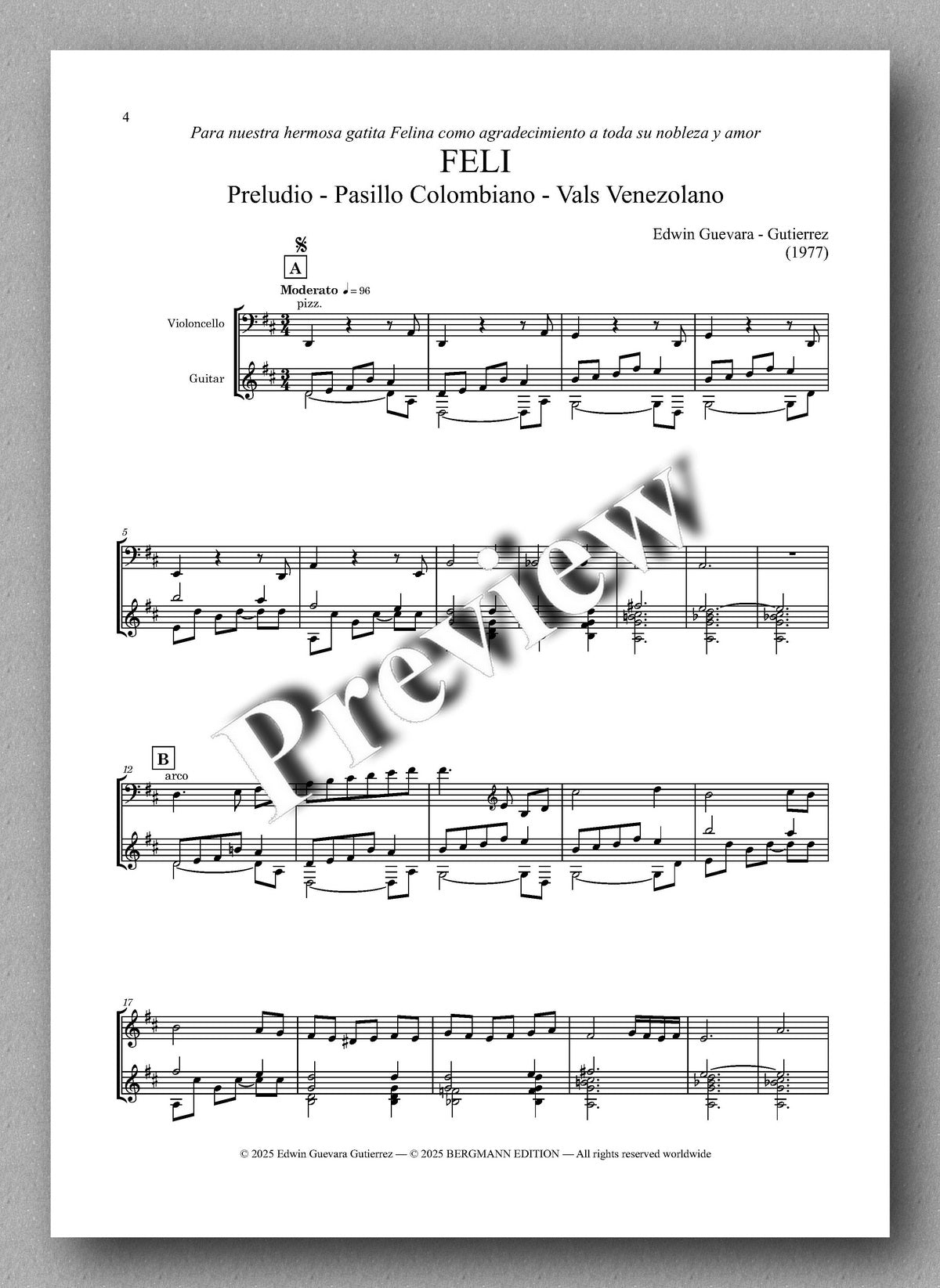 Sheet music for a musical piece titled 'FELI' with a visible watermark 'Preview'.