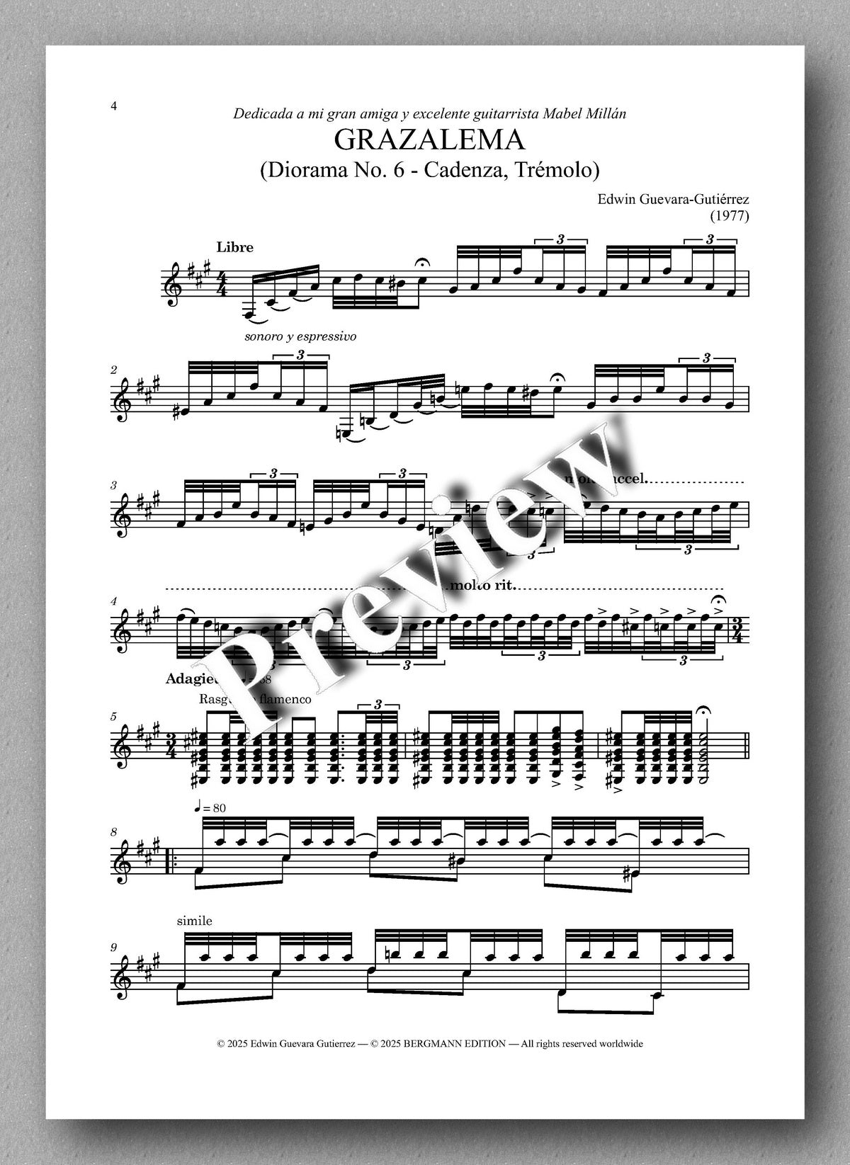 Sheet music for Grazalema by Eibon Garza-Guerrero with a watermark overlay.