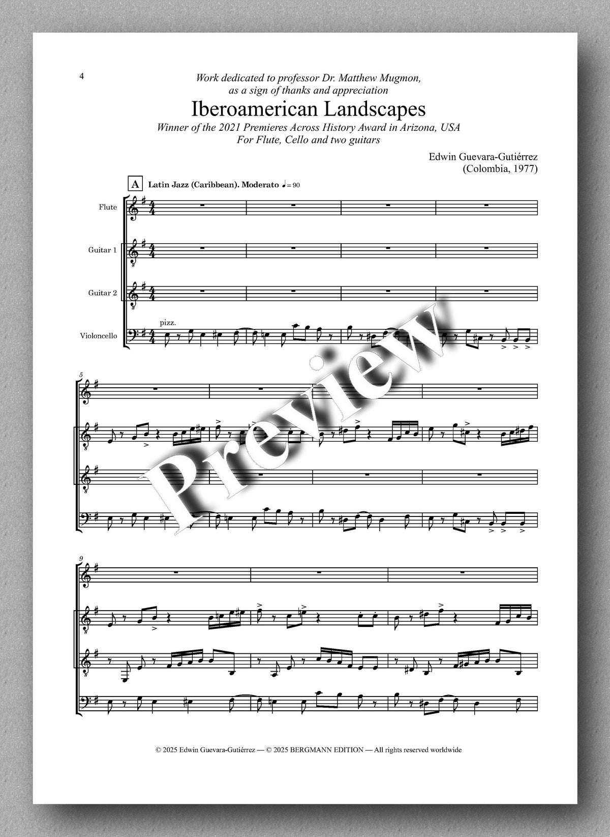 Sheet music for 'Iberoamerican Landscapes' with text and musical notation on a white background