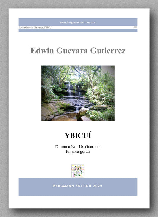 Music sheet cover for 'Ybicóñ' by Edwin Guevara Gutierrez with a waterfall image on a white background.