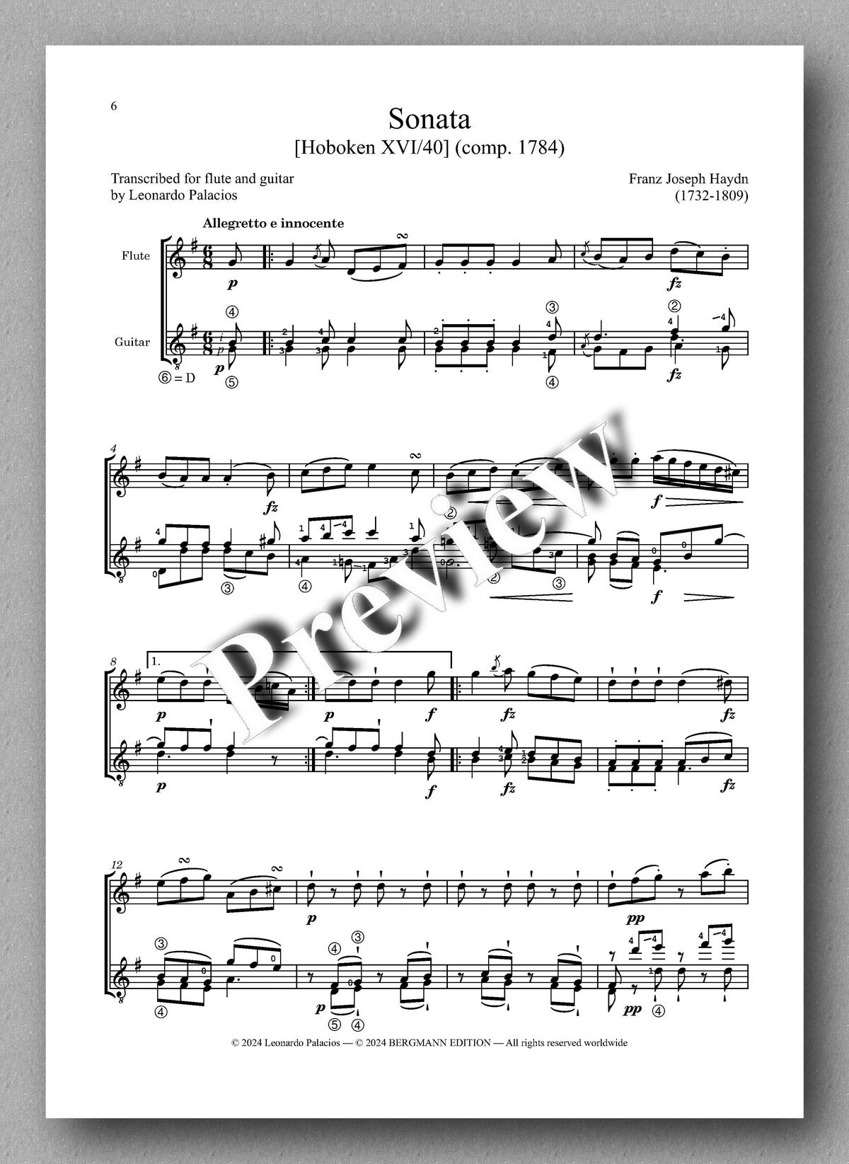 Joseph Haydn, Sonata - preview of the music score 1