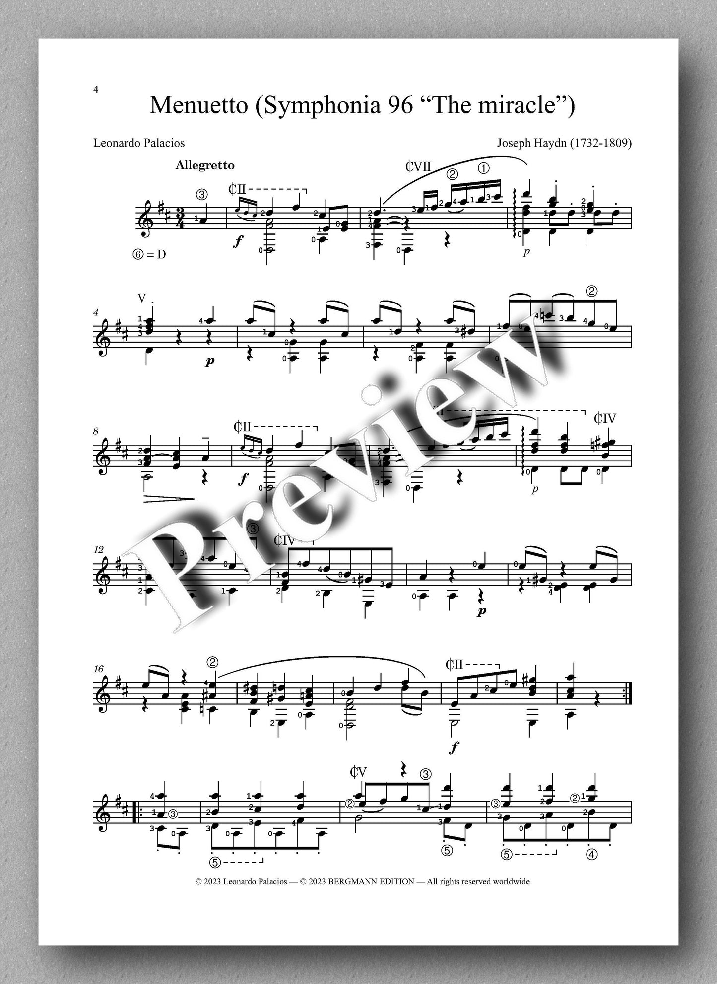 Haydn-Palacios, Menuetto - preview of the music score 1