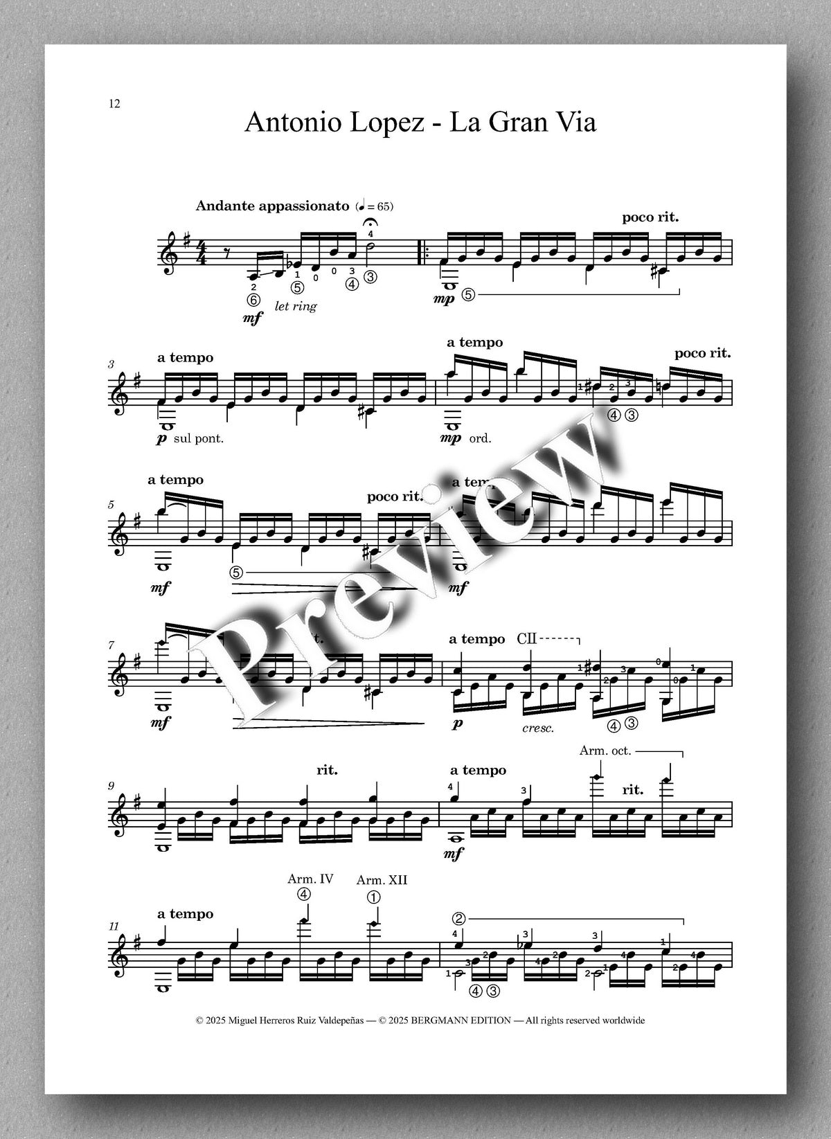 Sheet music for 'La Gran Via' by Antonio Lopez on a white background