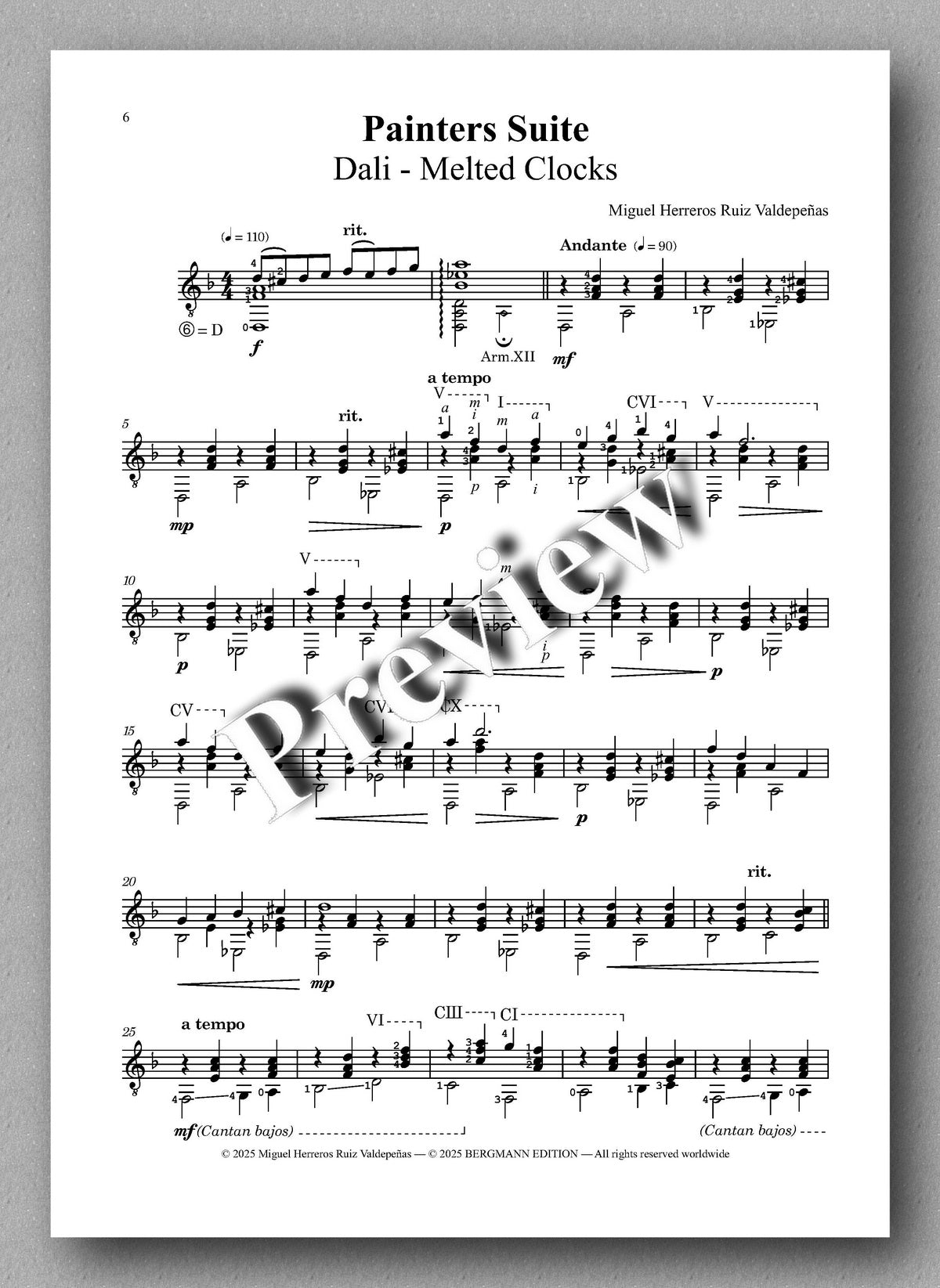 Sheet music for 'Painters Suite' by Dali with a watermark on a gray background