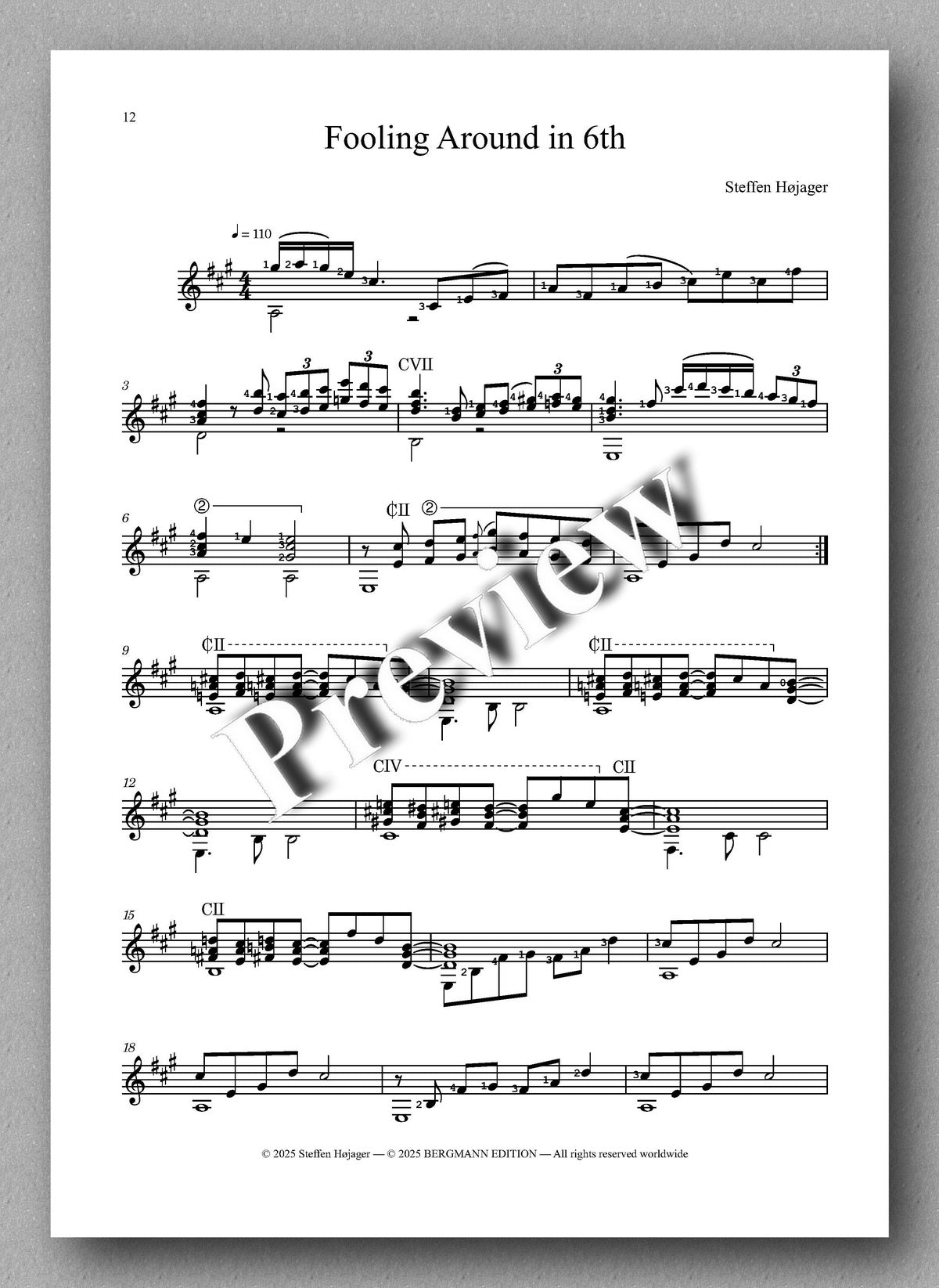 Sheet music for 'Fooling Around in 6th' by Stefan Hager on a gray background