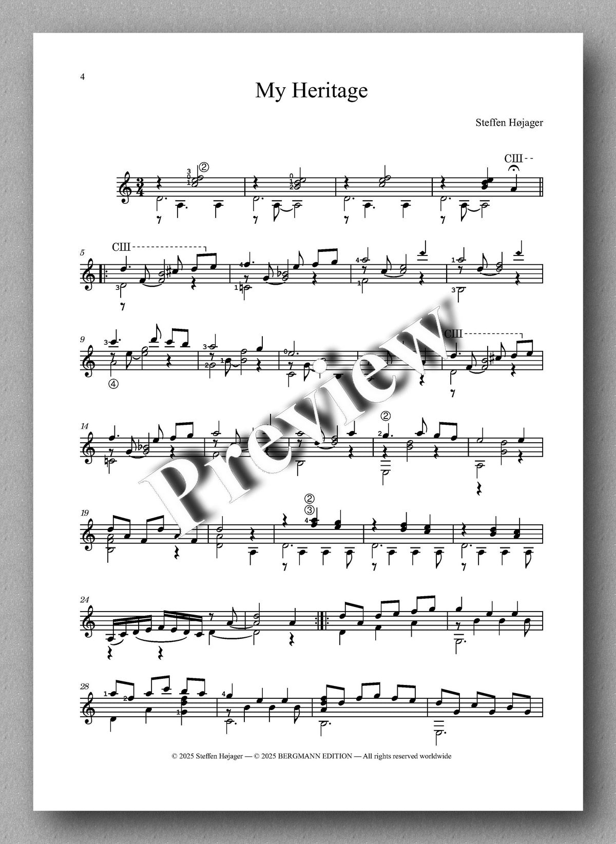 Sheet music for 'My Heritage' by Stefan Hager on a white background