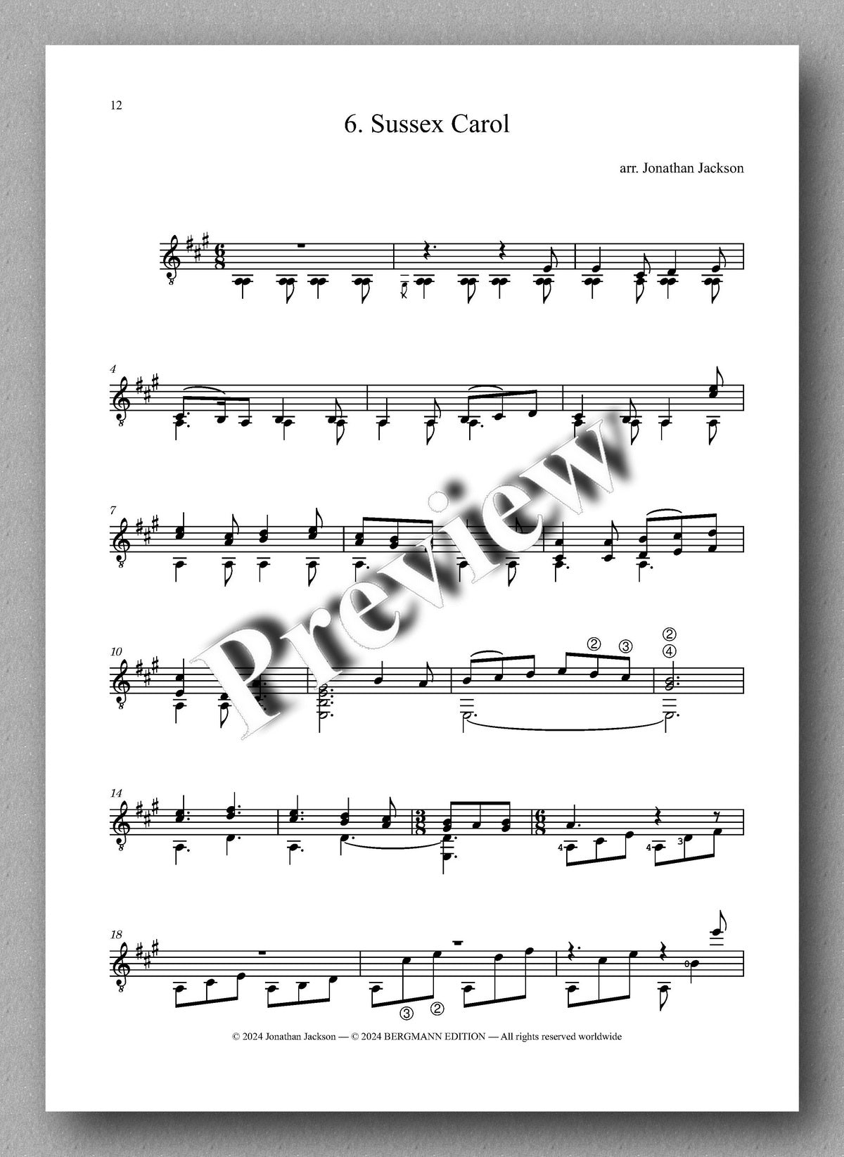 Jackson, 12 Christmas Carols - preview of the music score 3