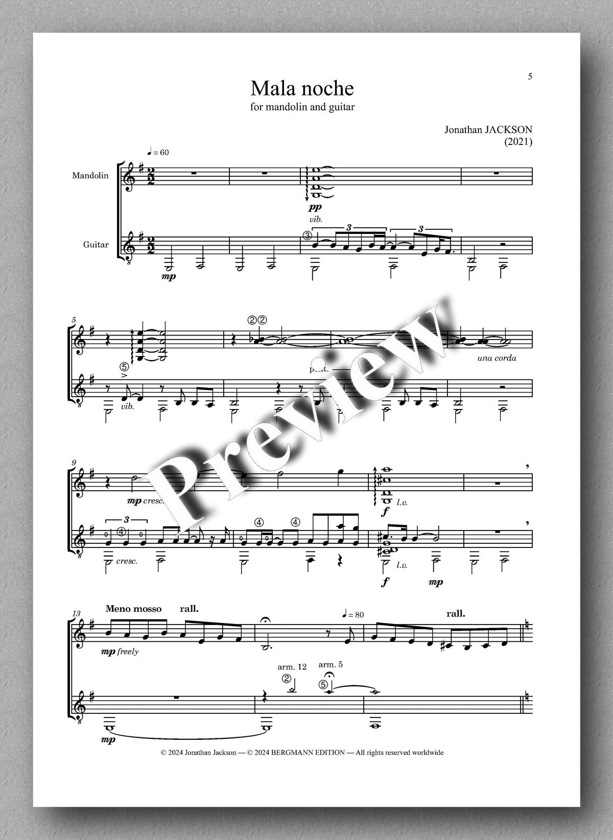 Mala noche by Jonathan Jackson - preview of the music score 1