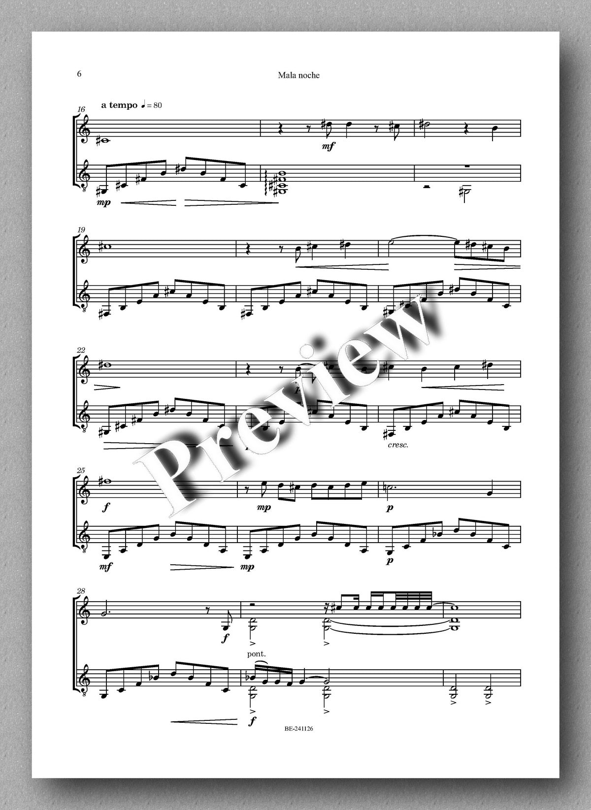 Mala noche by Jonathan Jackson - preview of the music score 2